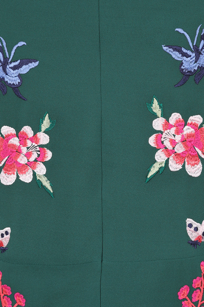 Green Floral Embroidered Midi Dress