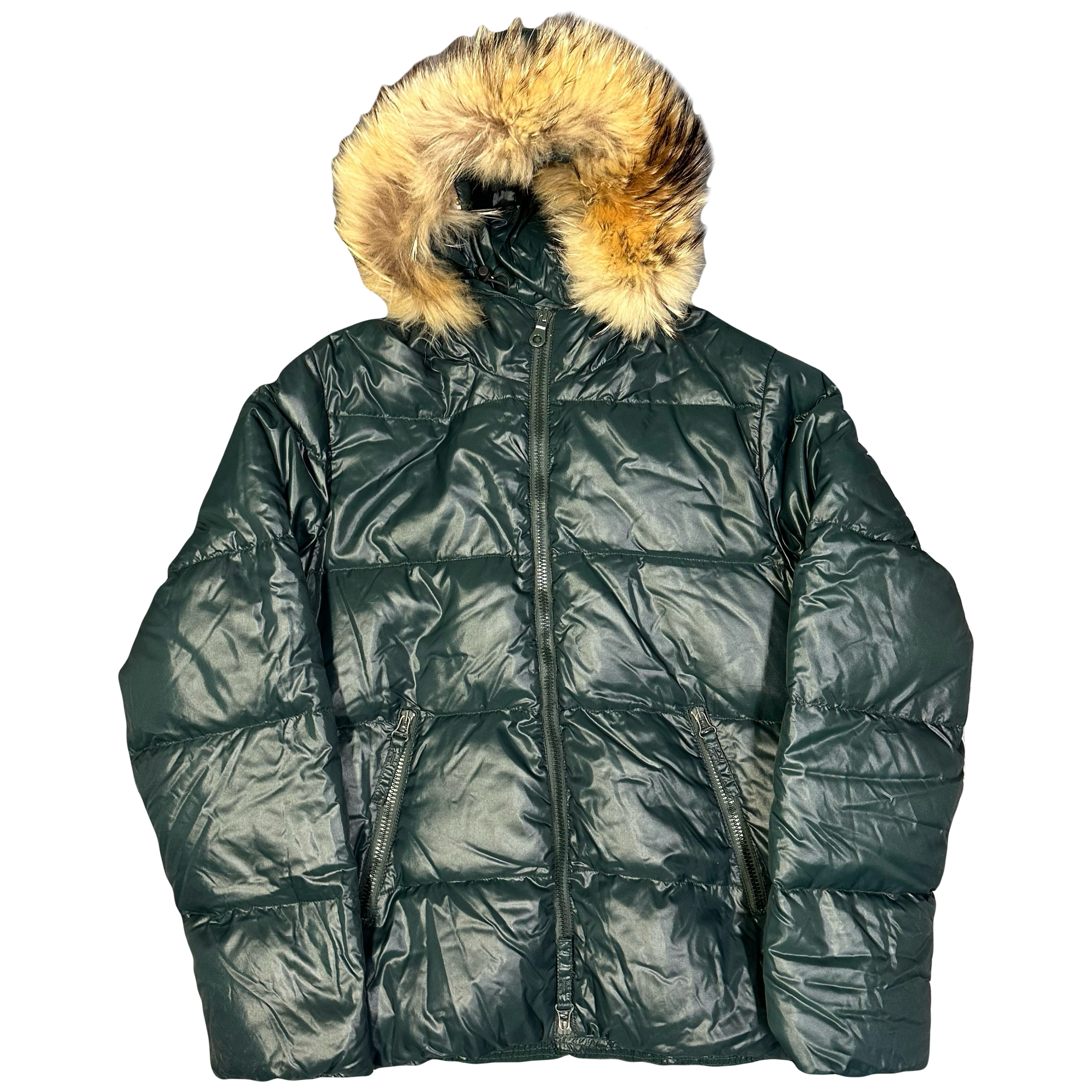 Fur Hood Puffer Jacket In Teal Blue - product image