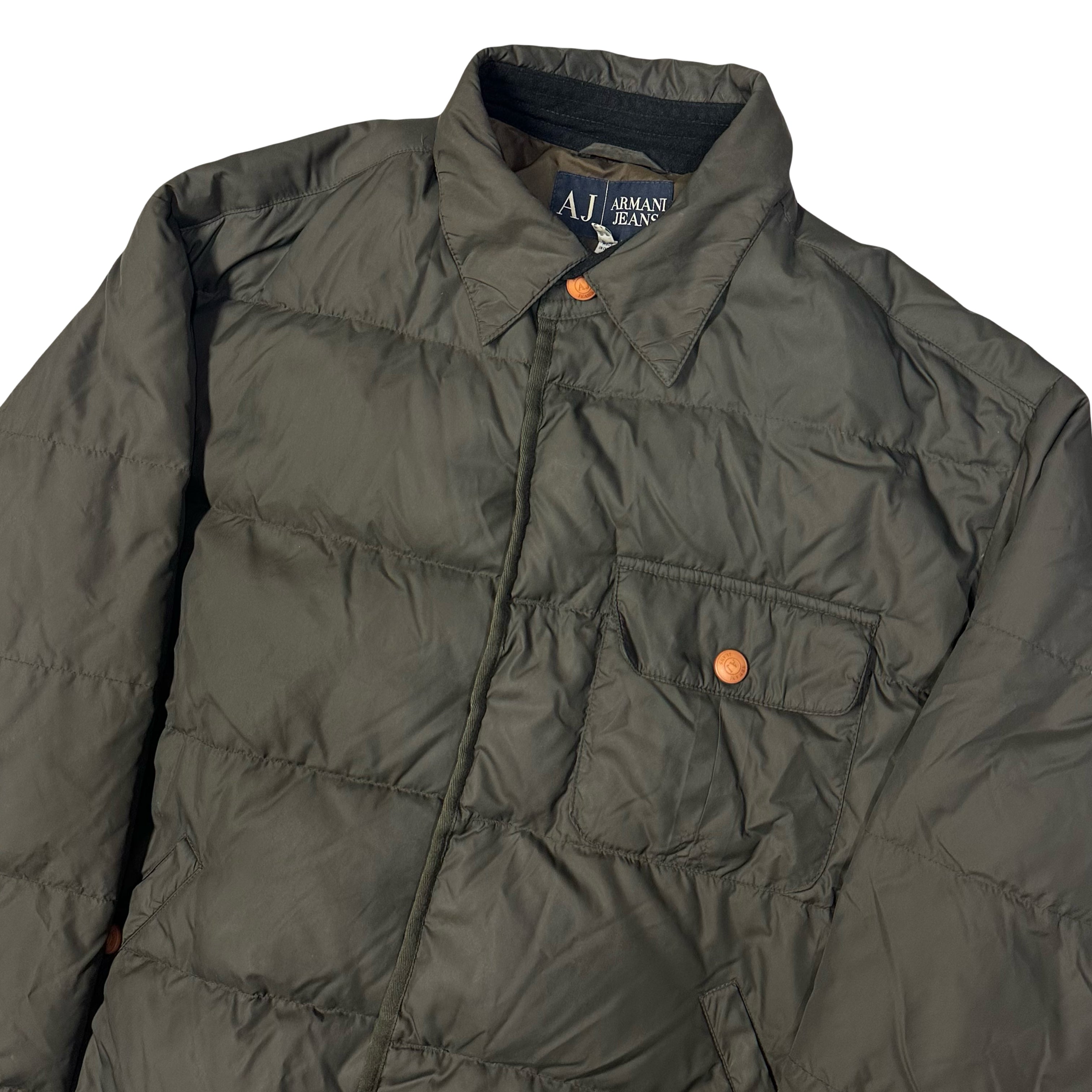 Collared Puffer Jacket In Olive Green - product image
