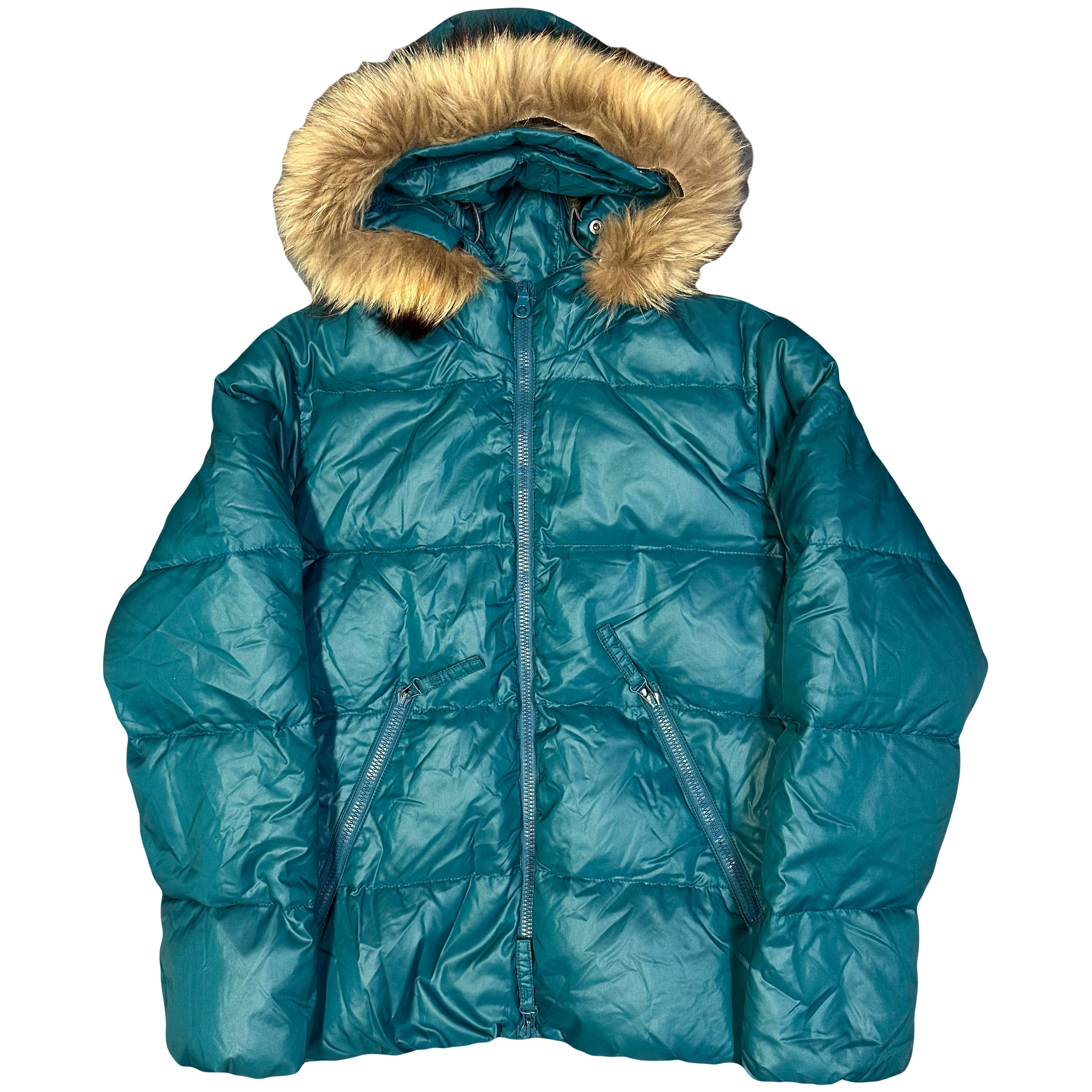 Fur Hood Puffer Jacket In Blue - product image