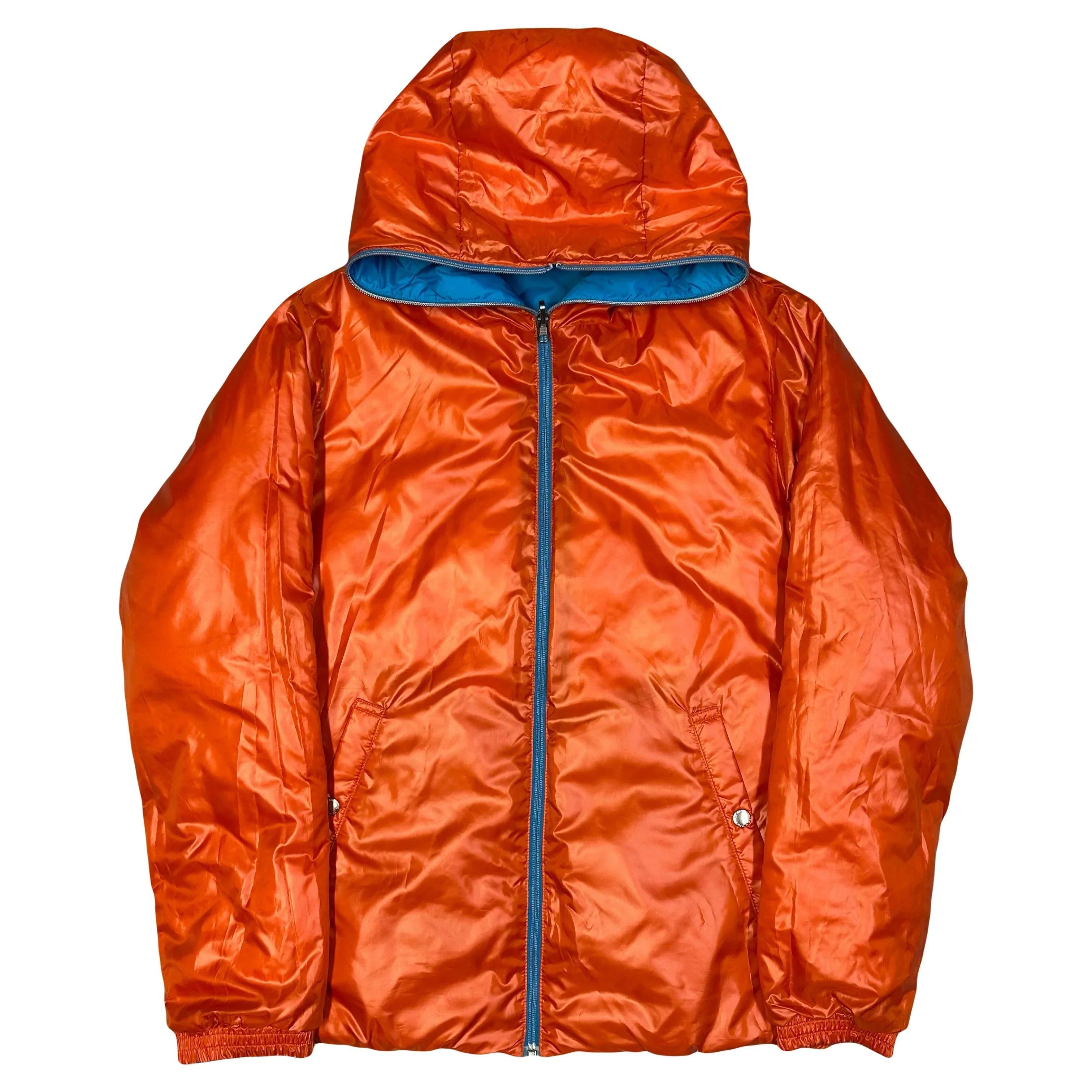 Diamond Stitch Reversible Puffer Jacket In Blue & Orange - product image