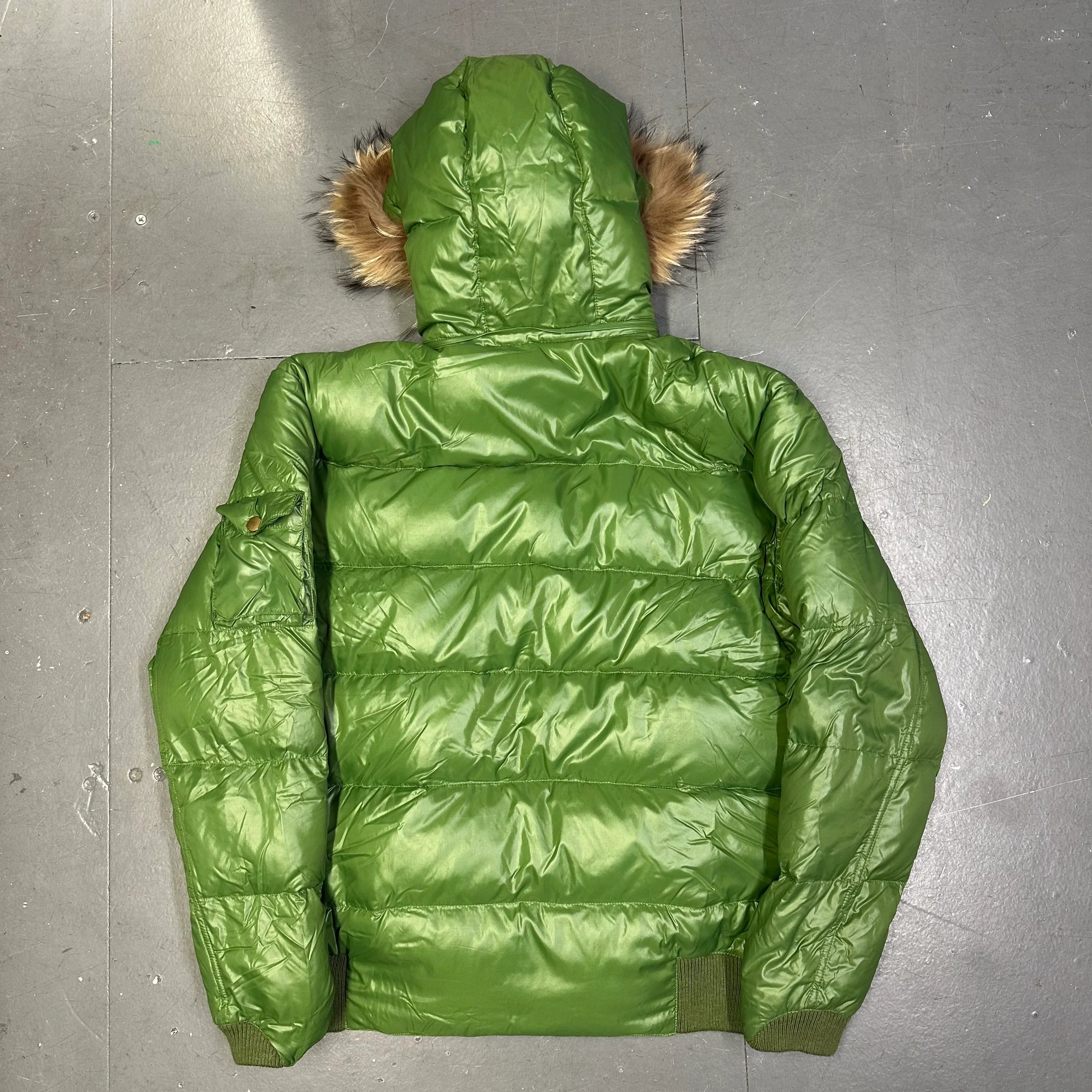 Puffer Jacket With Fur Hood In Green - product image