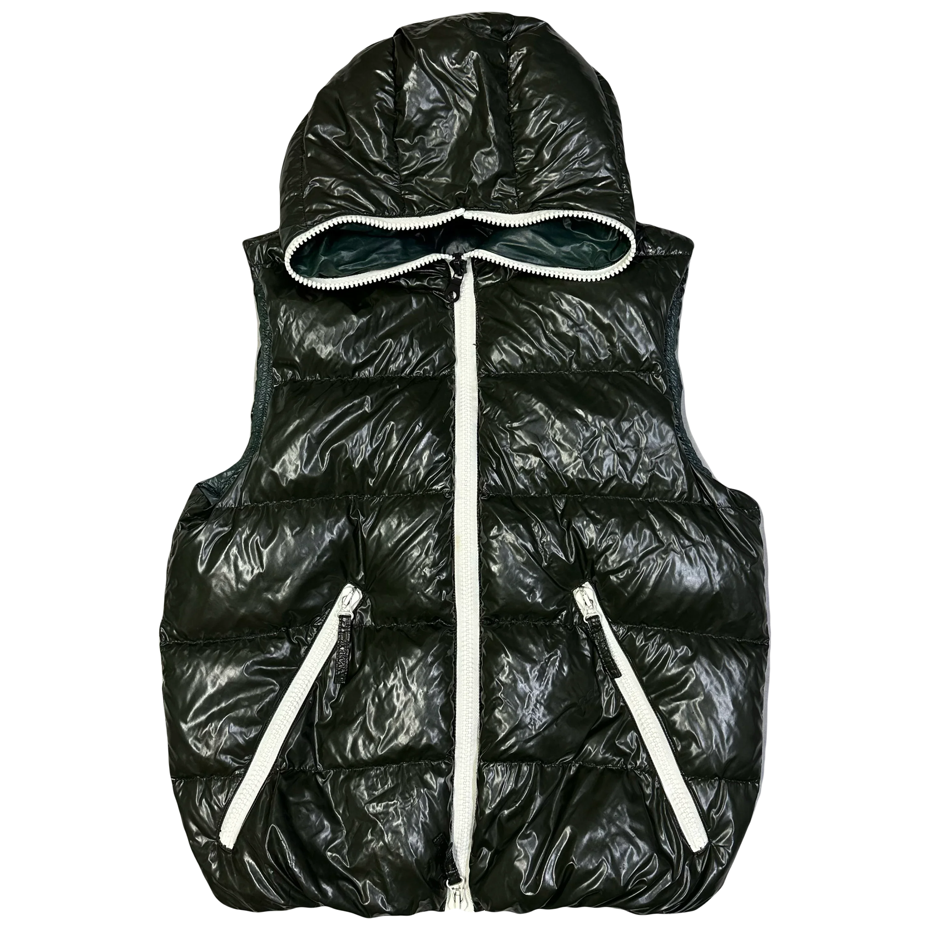 Hooded Puffer Gilet In Dark Green - product image