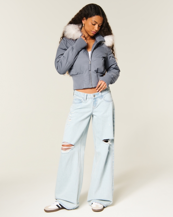 Peyton Faux Fur Trim Puffer Jacket - Dark Blue view 2
