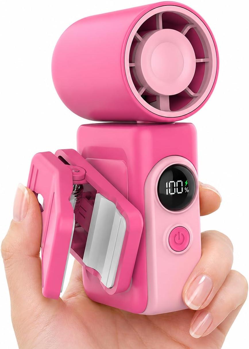 Clip-On Portable Fan, 13500 RPM High-Speed Rechargeable Handheld Mini Fan, LED Display, 360° Rotating Detachable Clip, Stroller Fan for Baby, Travel Essentials, Summer Gifts for Women and Men