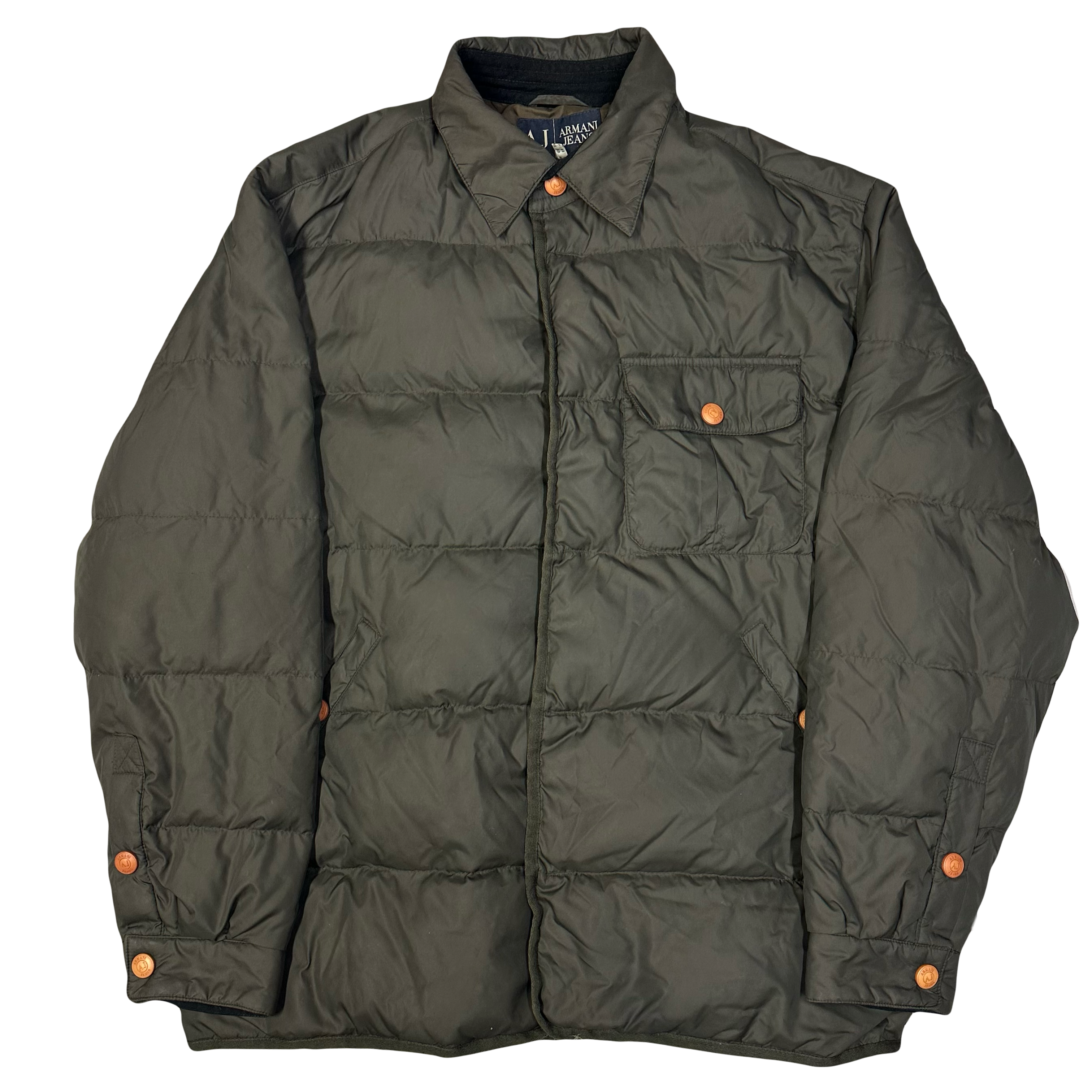 Collared Puffer Jacket In Olive Green - product image