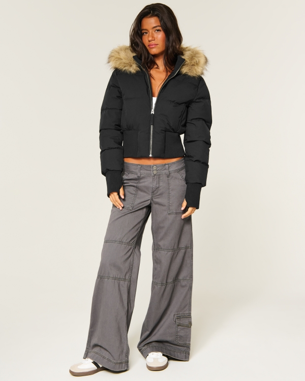 Peyton Faux Fur Trim Puffer Jacket - Black view 2