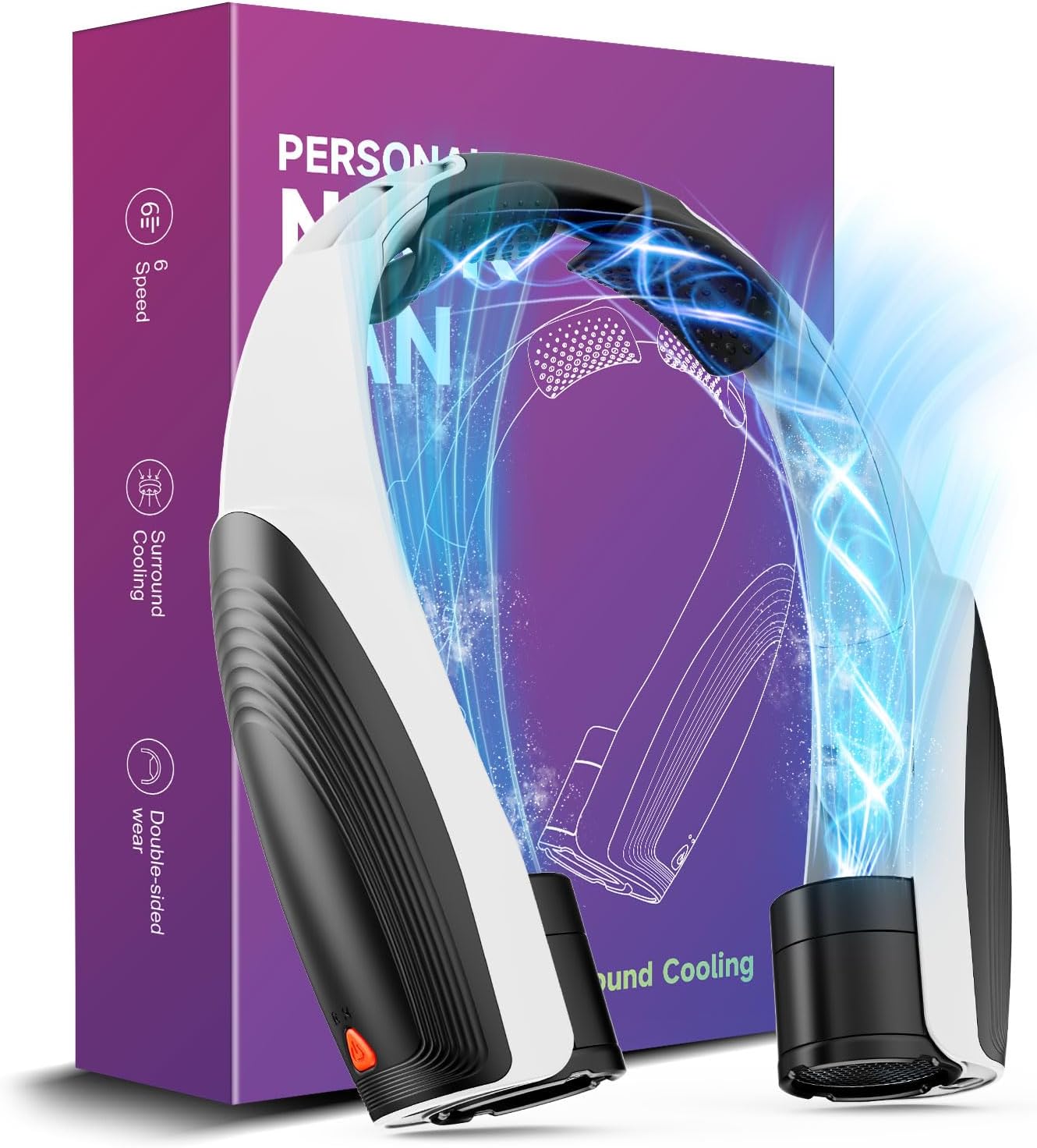 Portable Neck Fan with 6 Powerful Speeds, 8000mAh Battery Operated USB-C Rechargeable Fan, 20H Runtime, Hands-Free 360° Cooling Personal Wearable Neck Fan, Gift for Women Men Travel Concerts(Black)