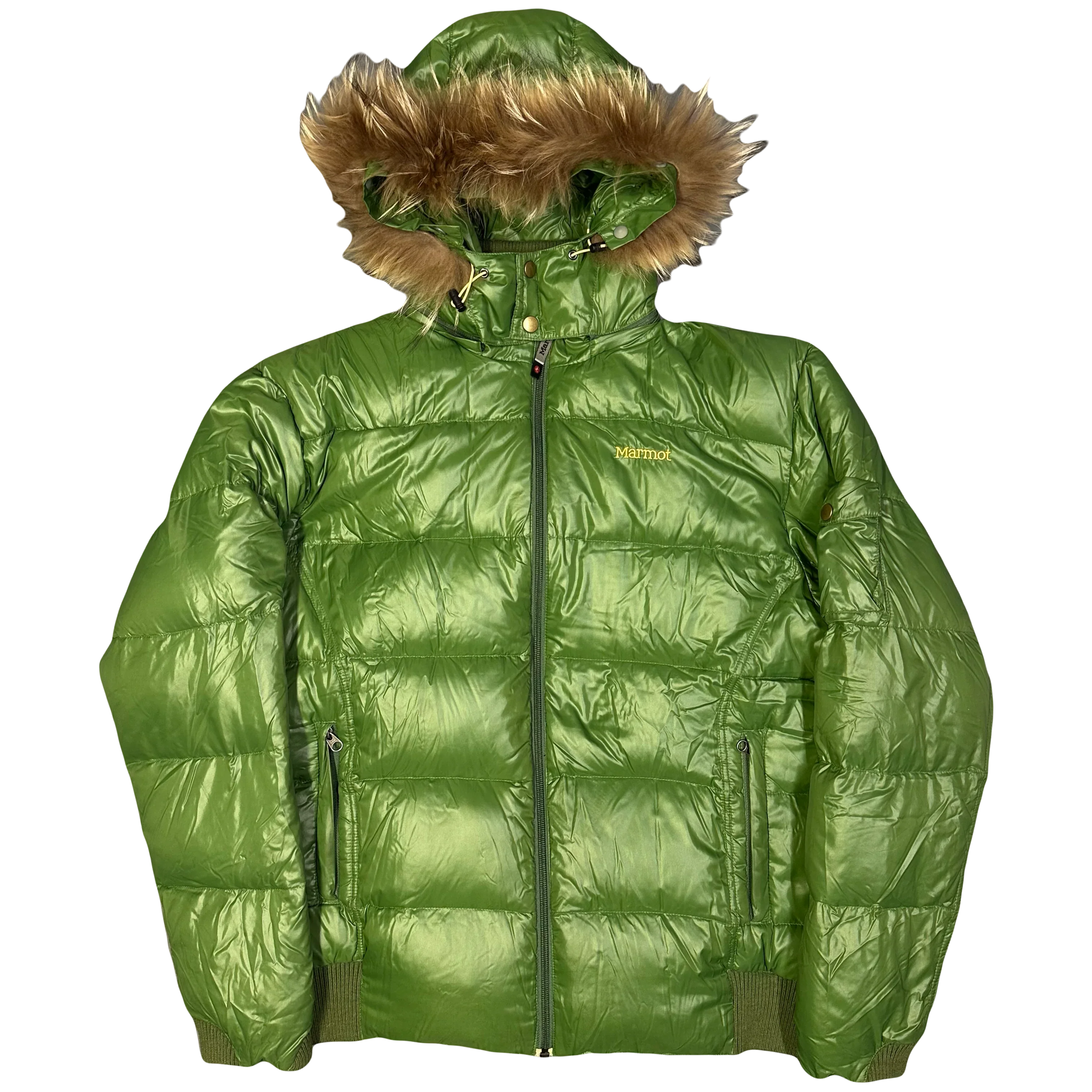 Puffer Jacket With Fur Hood In Green - product image