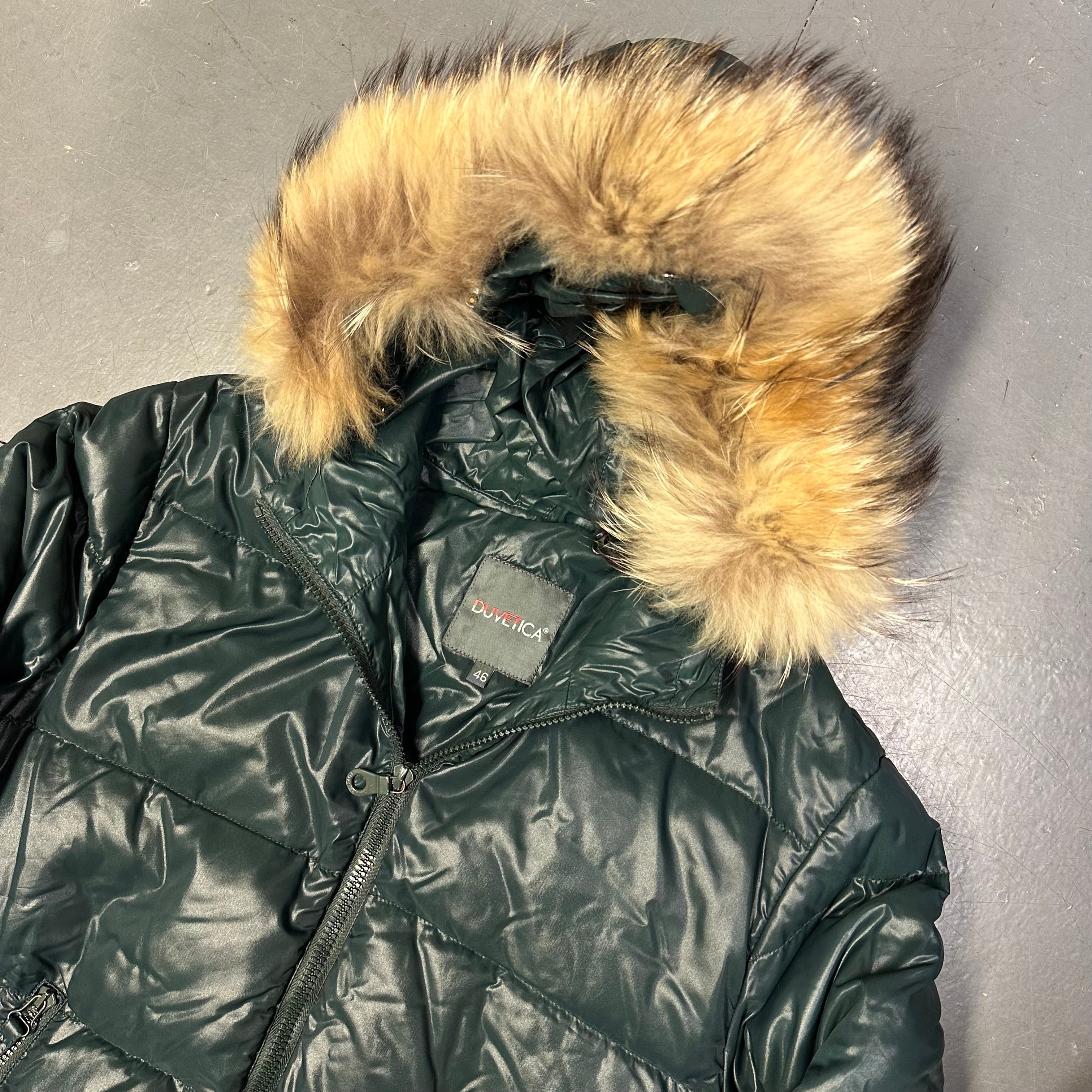 Fur Hood Puffer Jacket In Teal Blue - product image