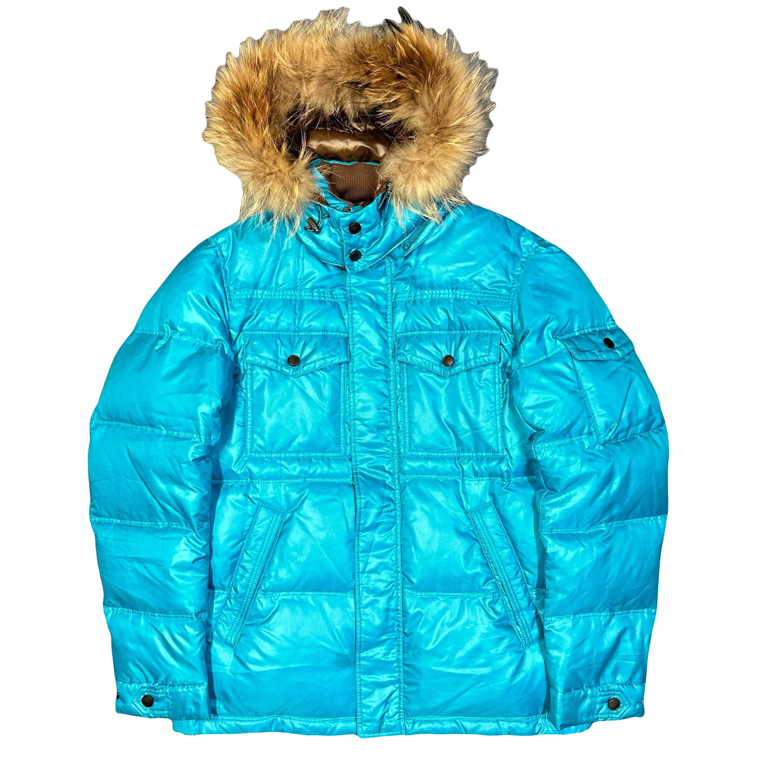 Puffer Jacket With Fur Hood In Blue - product image