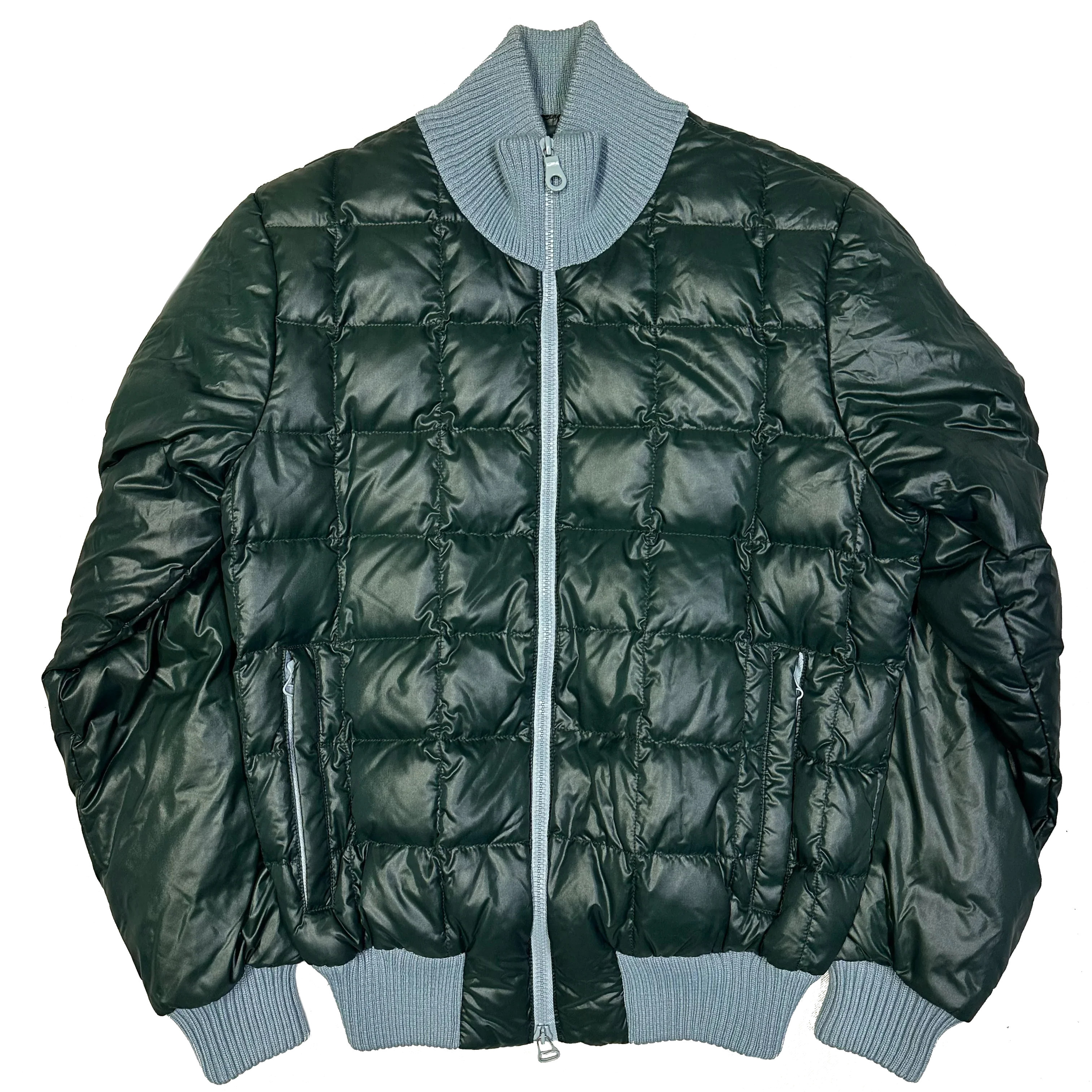 Square Stitch Puffer Jacket In Dark Green & Blue - product image