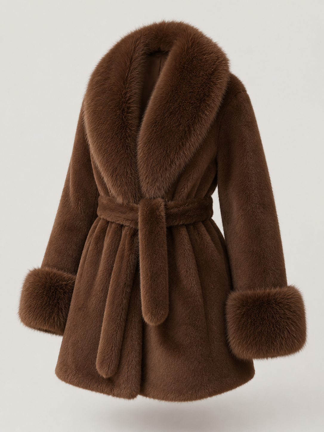 Women's Belted Faux Fur Collar Coat - product image 1
