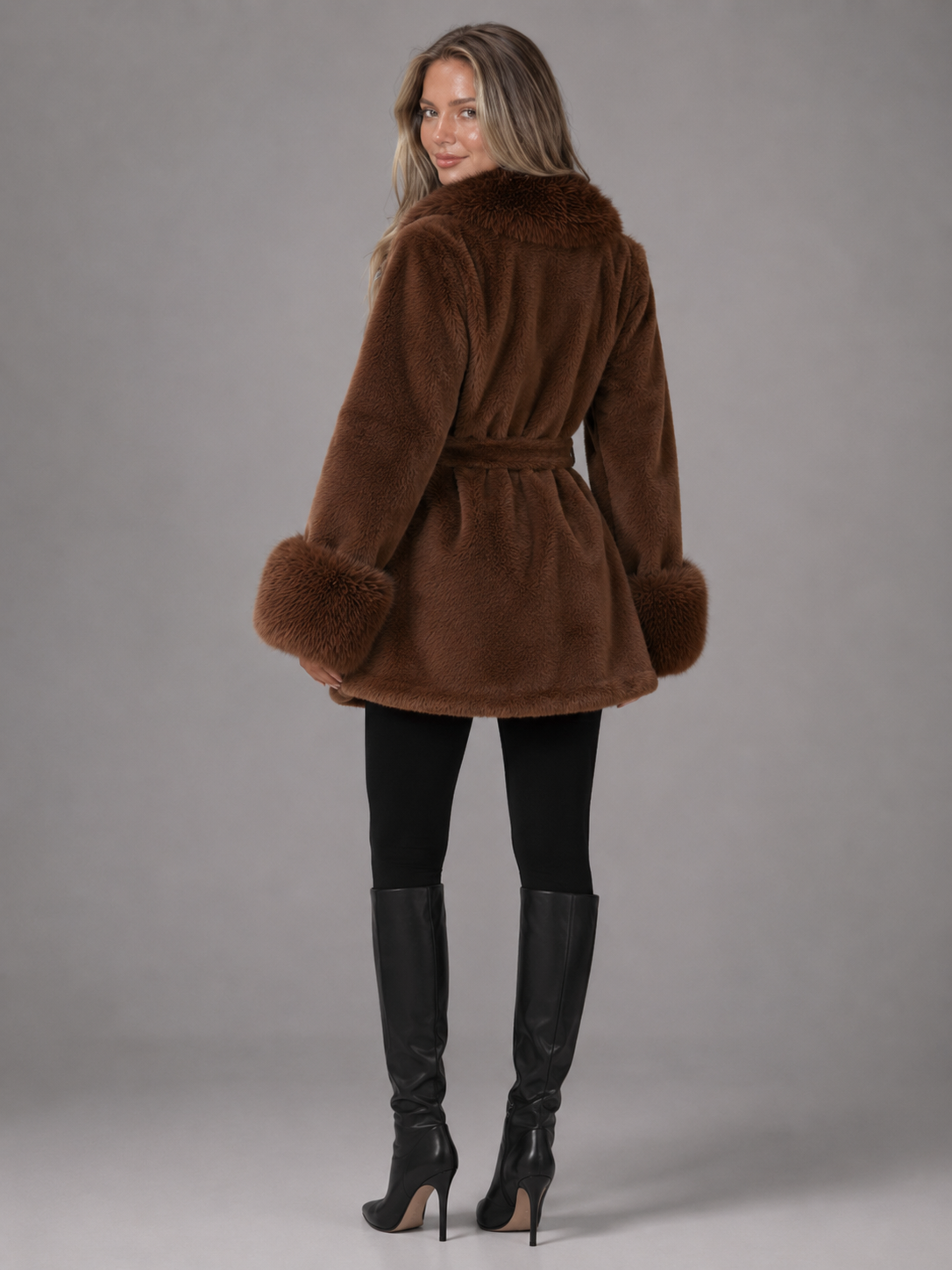 Women's Belted Faux Fur Collar Coat - product image 8