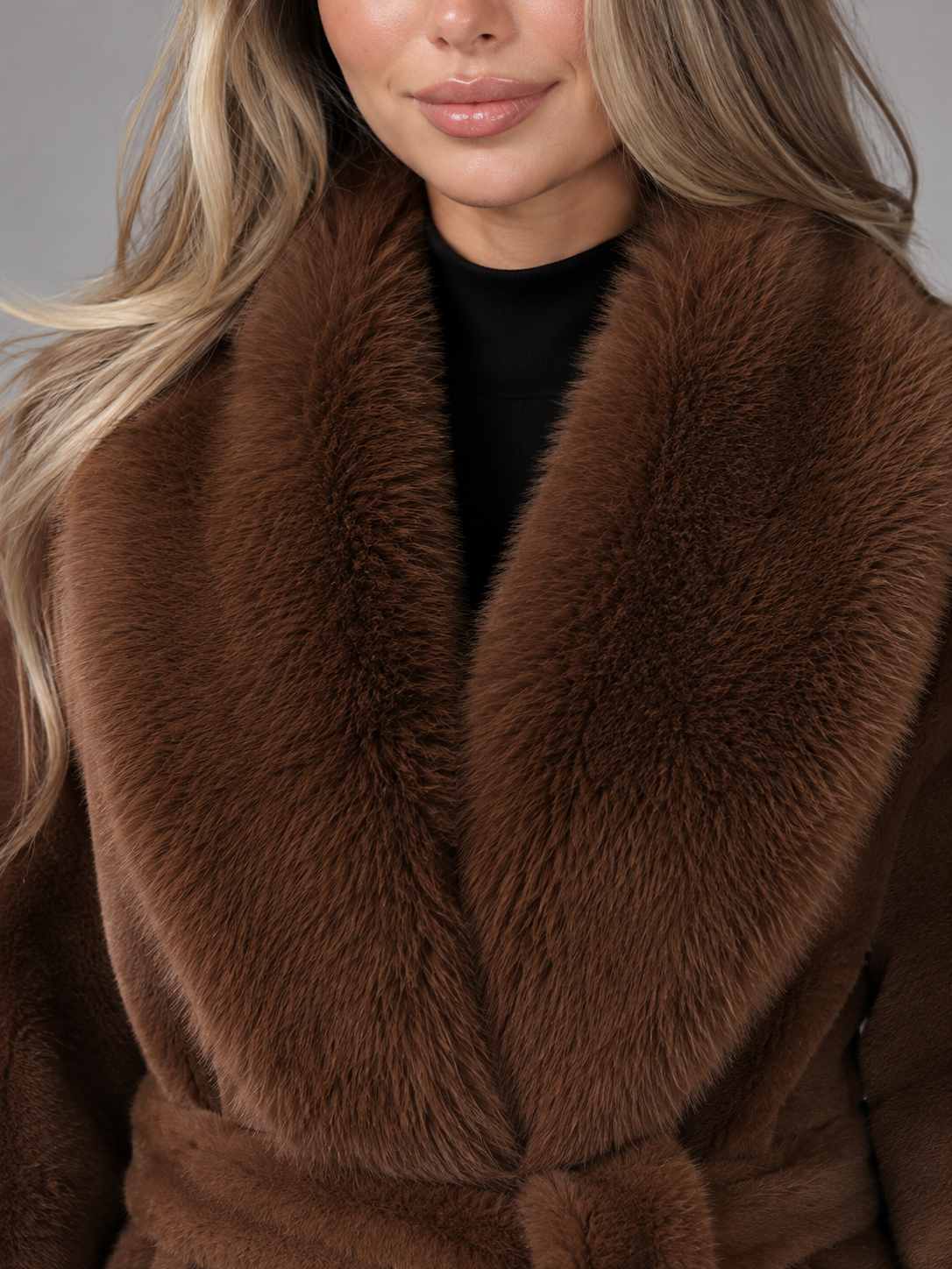 Women's Belted Faux Fur Collar Coat - product image 6