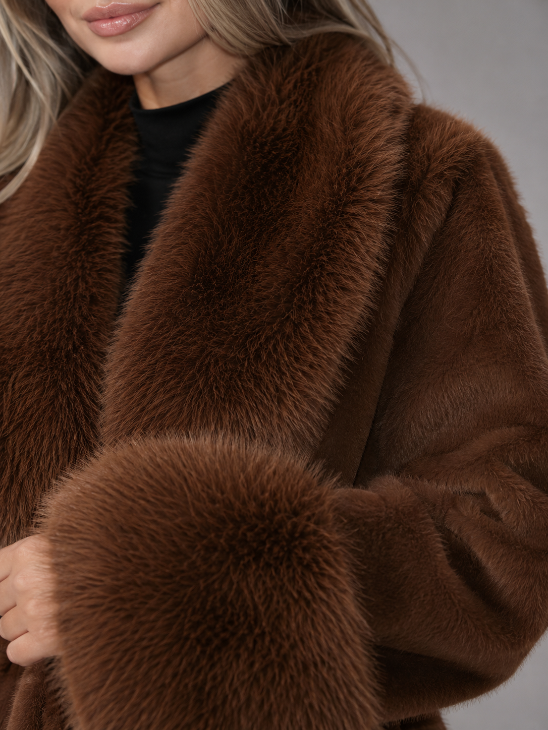 Women's Belted Faux Fur Collar Coat - product image 5