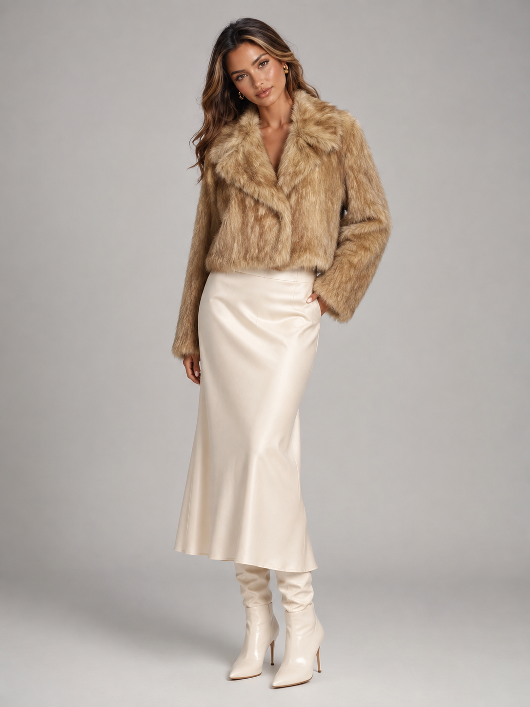 Women's Collared Faux Fur Jacket Beige - product image 10