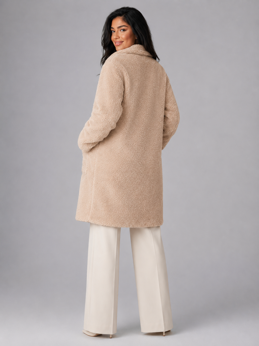Women's Longline Teddy Borg Coat | Oversized Lapel Winter Coat - product image 7