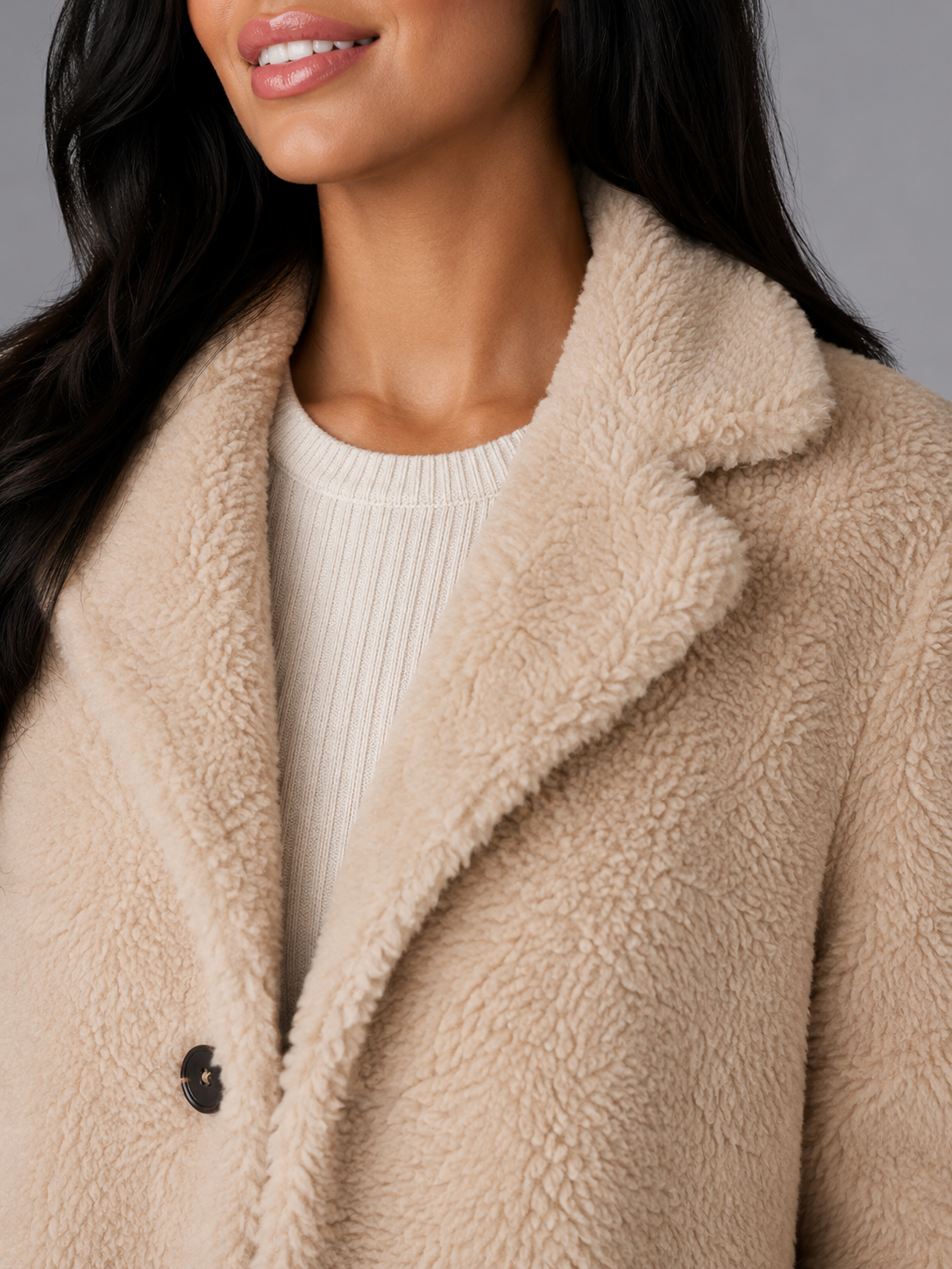 Women's Longline Teddy Borg Coat | Oversized Lapel Winter Coat - product image 5