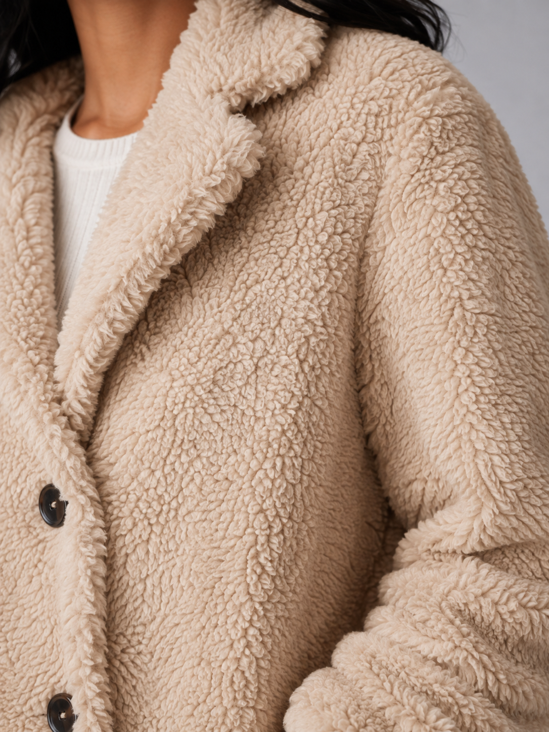 Women's Longline Teddy Borg Coat | Oversized Lapel Winter Coat - product image 4