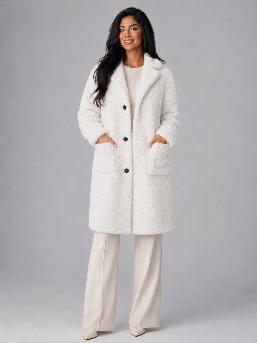 Women's Longline Teddy Borg Coat | Oversized Lapel Winter Coat - product image 2
