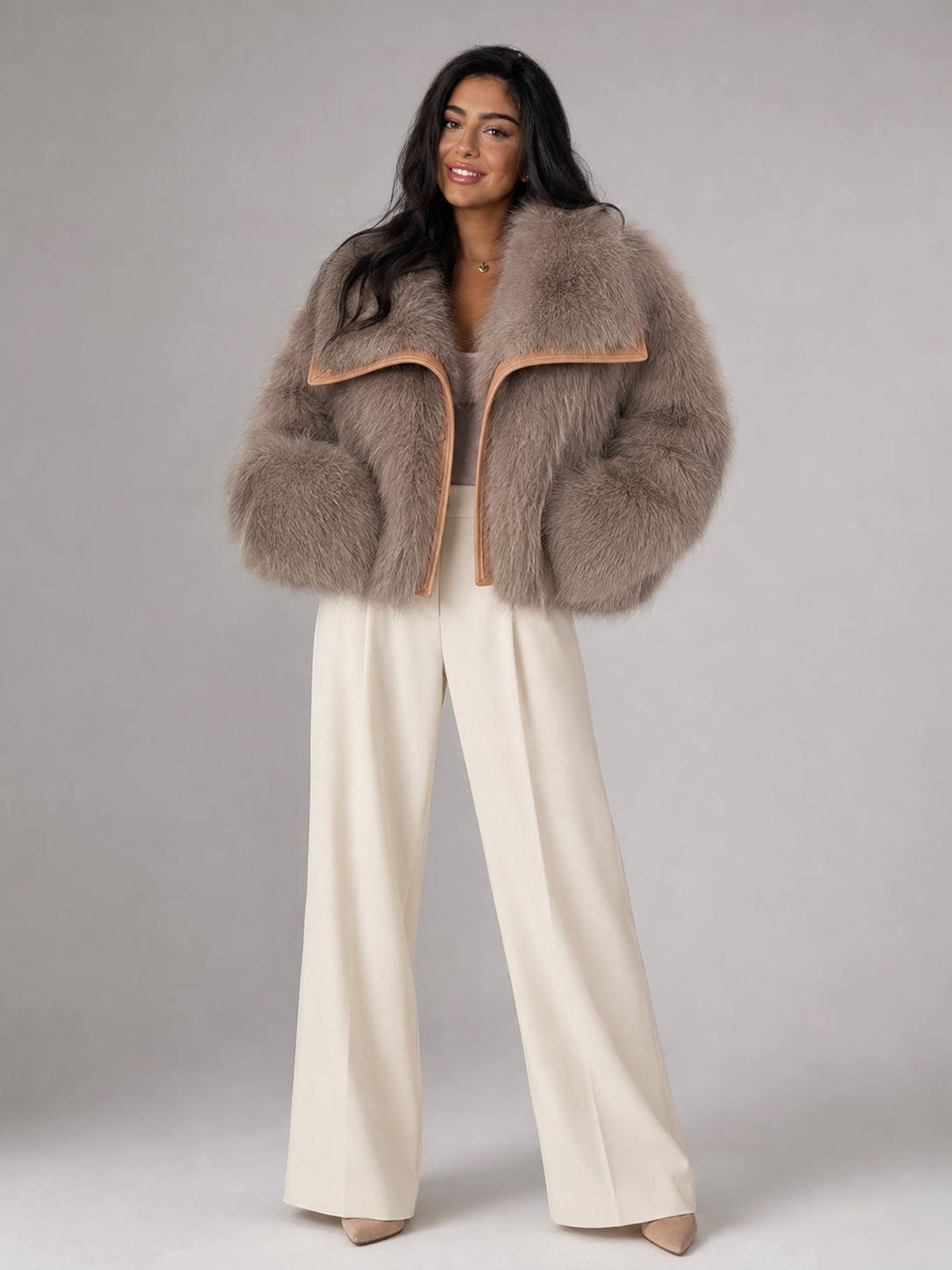 Women's Faux Fur Cropped Coat | Contrast Trim Winter Jacket - product image 8