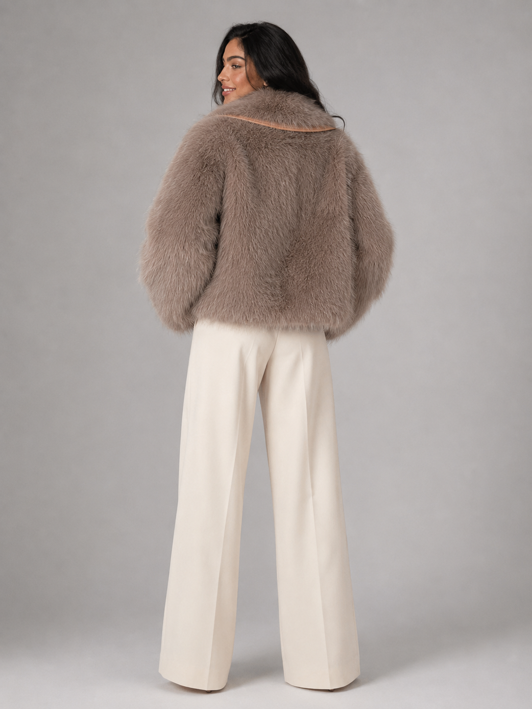 Women's Faux Fur Cropped Coat | Contrast Trim Winter Jacket - product image 6