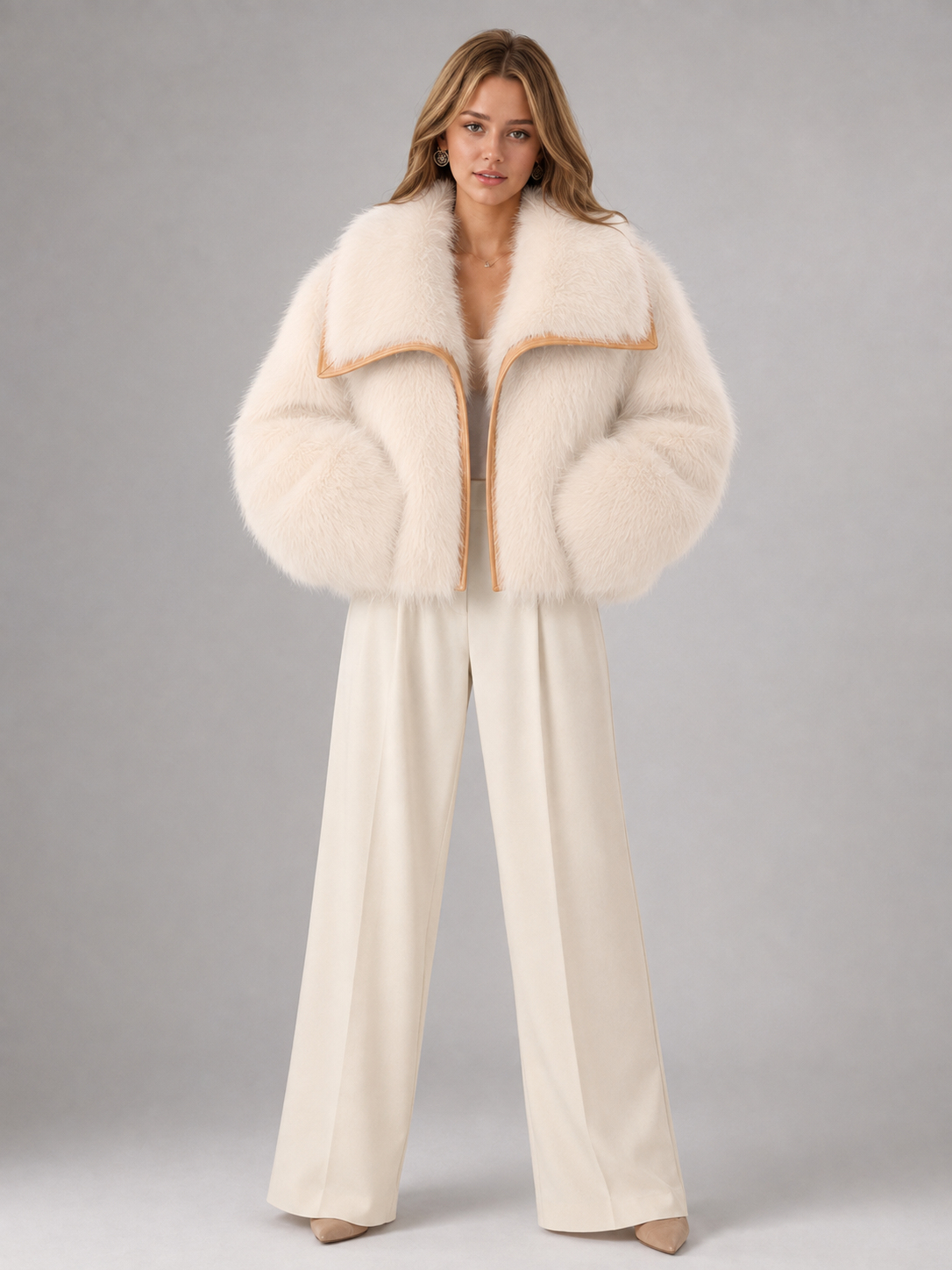 Women's Faux Fur Cropped Coat | Contrast Trim Winter Jacket - product image 2
