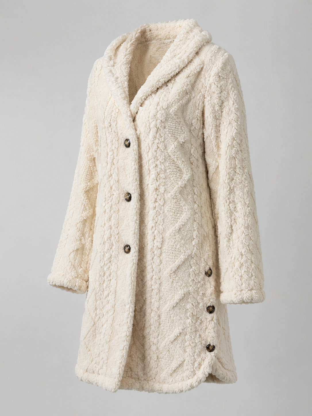 Women's Hooded Sherpa Coat | Longline Button-Front Teddy Jacket - product image 1