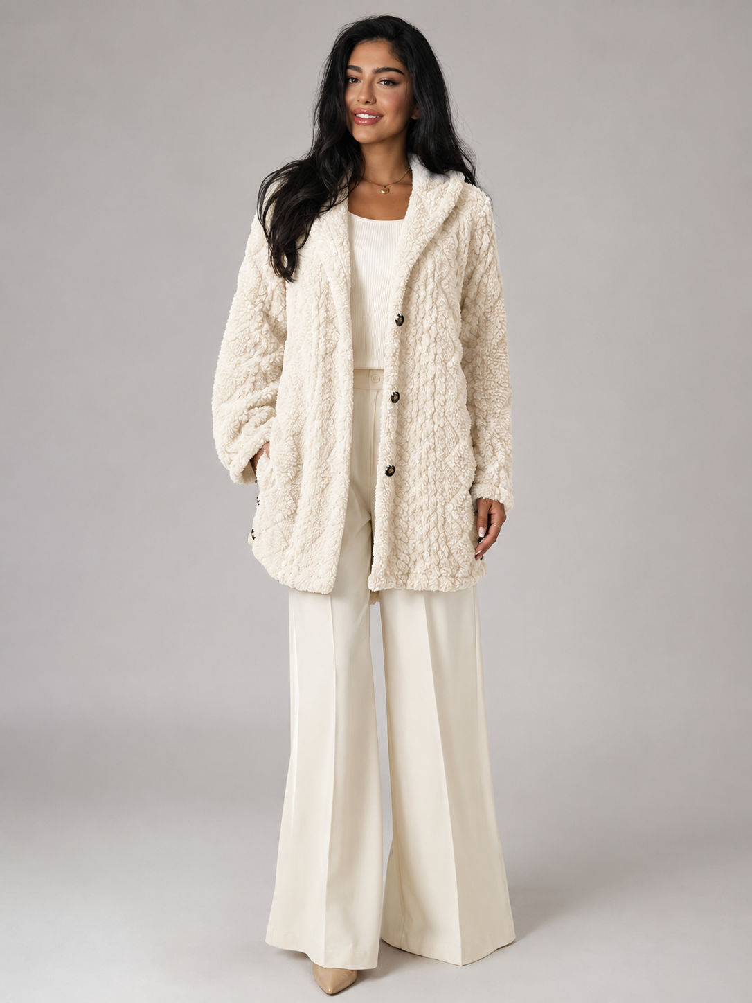 Women's Hooded Sherpa Coat | Longline Button-Front Teddy Jacket - product image 10