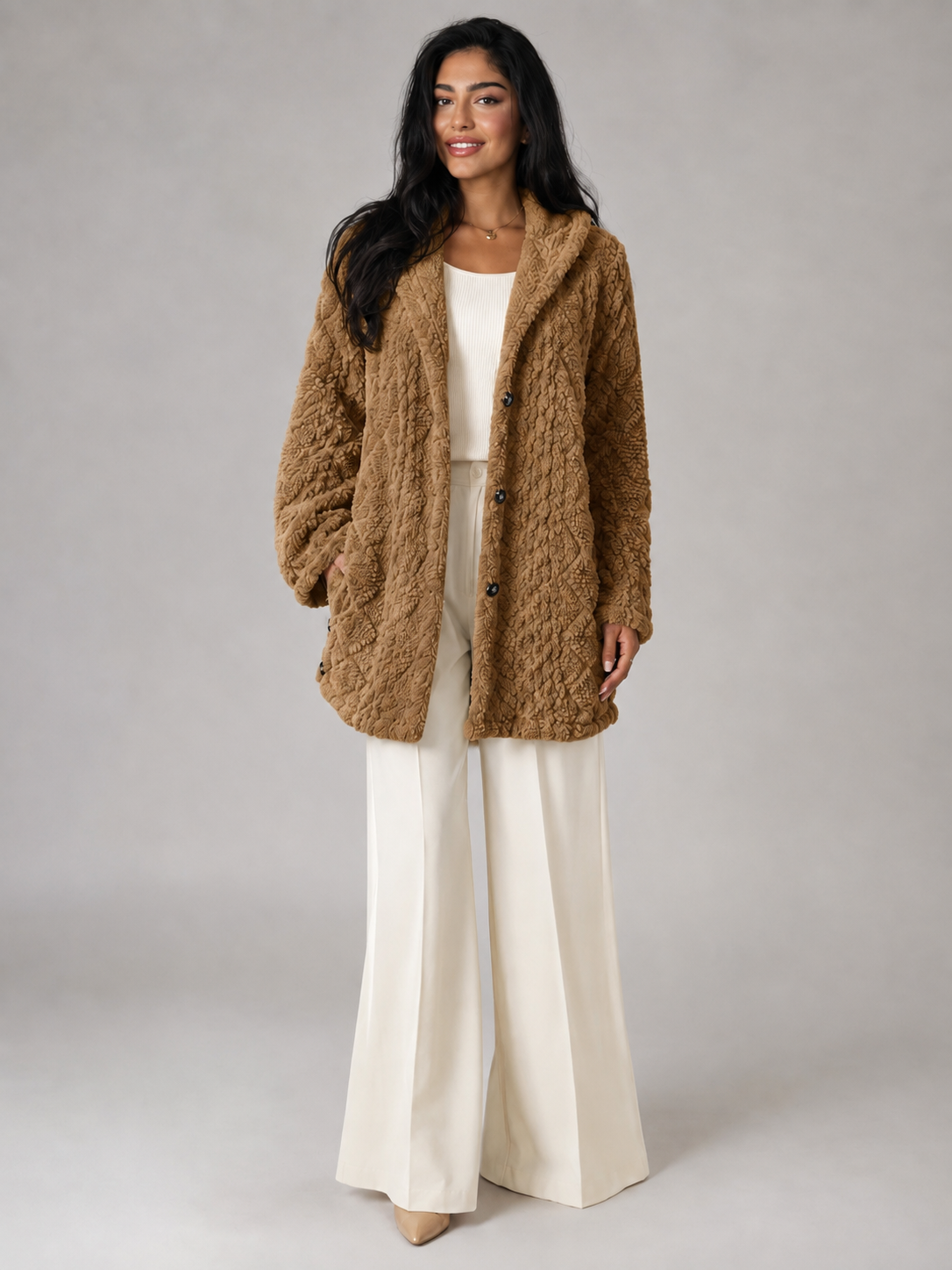 Women's Hooded Sherpa Coat | Longline Button-Front Teddy Jacket - product image 2