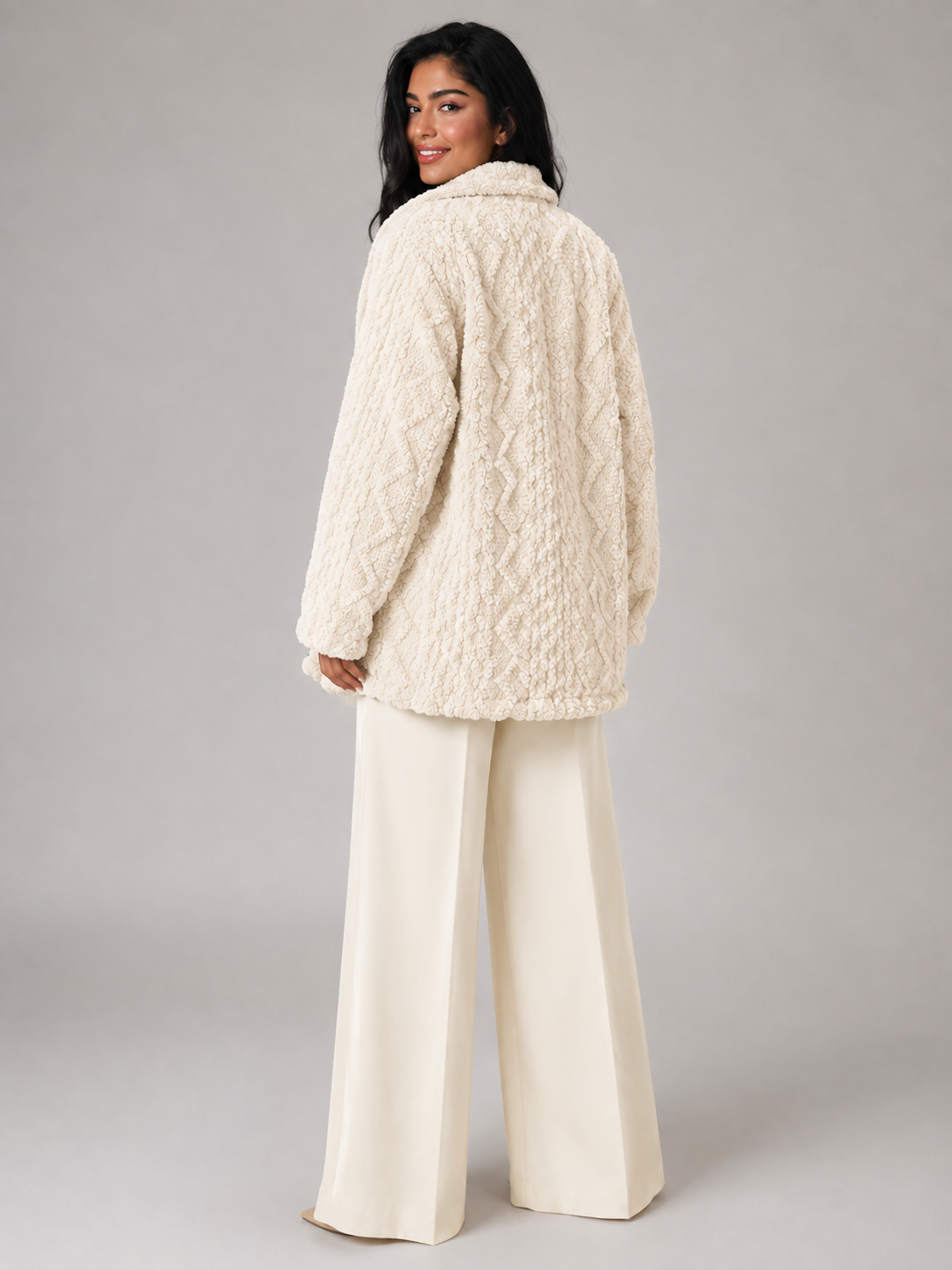 Women's Hooded Sherpa Coat | Longline Button-Front Teddy Jacket - product image 8