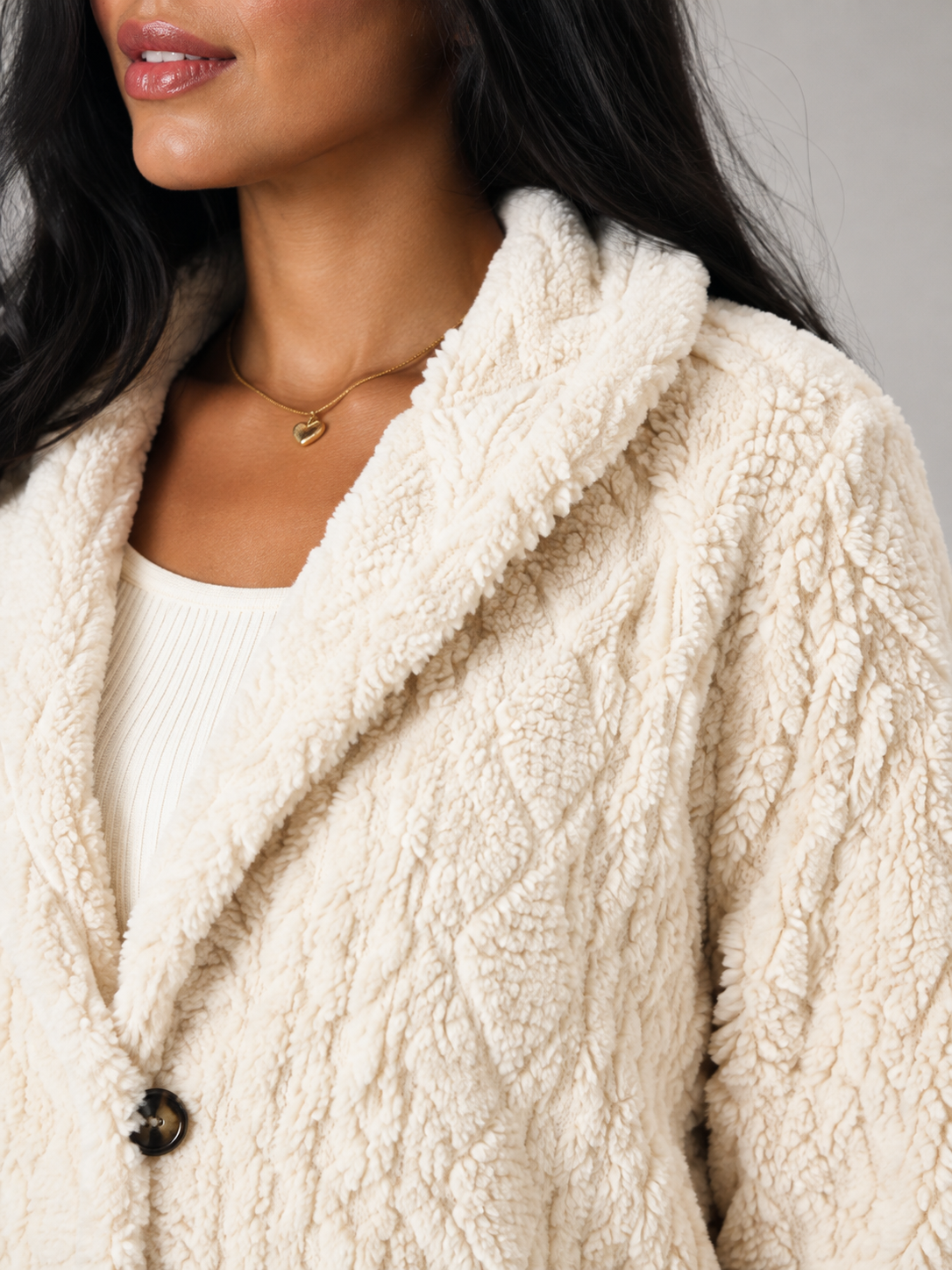 Women's Hooded Sherpa Coat | Longline Button-Front Teddy Jacket - product image 6