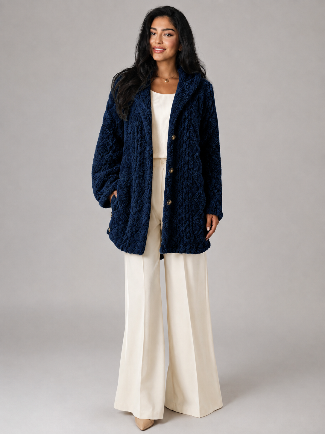 Women's Hooded Sherpa Coat | Longline Button-Front Teddy Jacket - product image 3