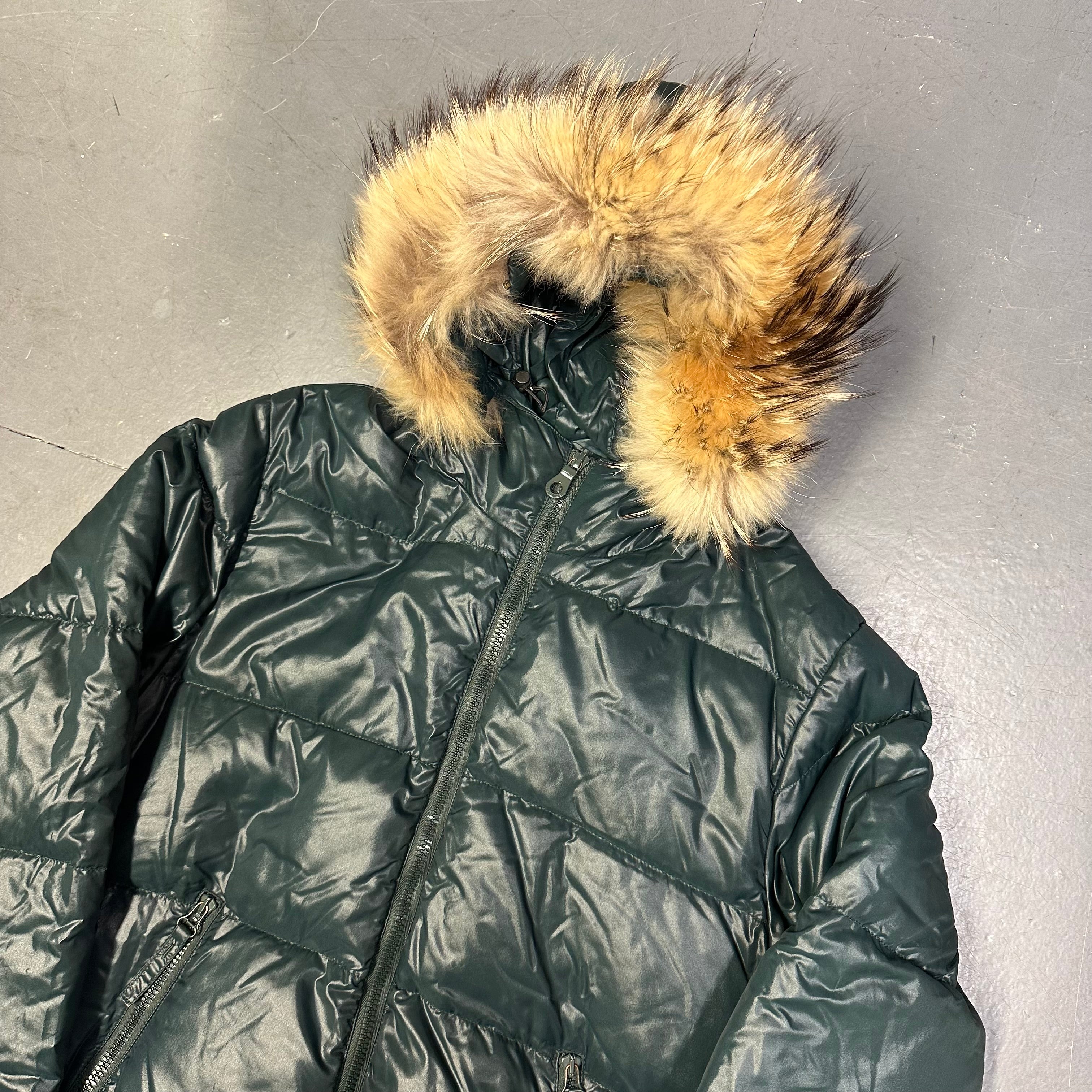 Fur Hood Puffer Jacket In Teal Blue - product image