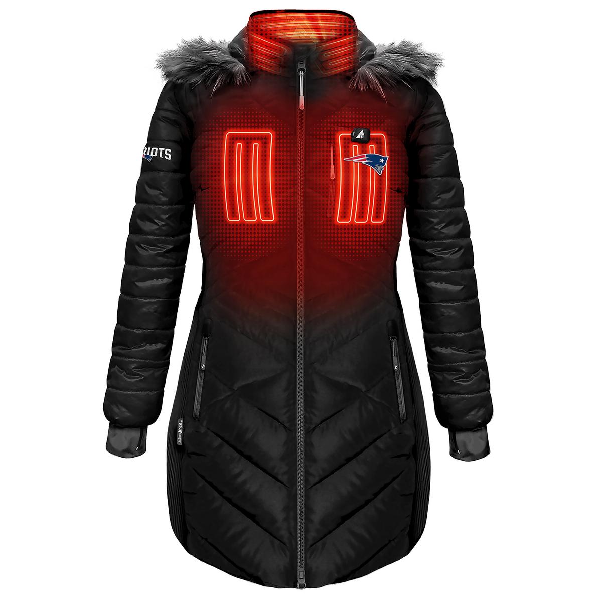 Heatrea New England Patriots 5V Women's Long Puffer Battery Heated Jacket