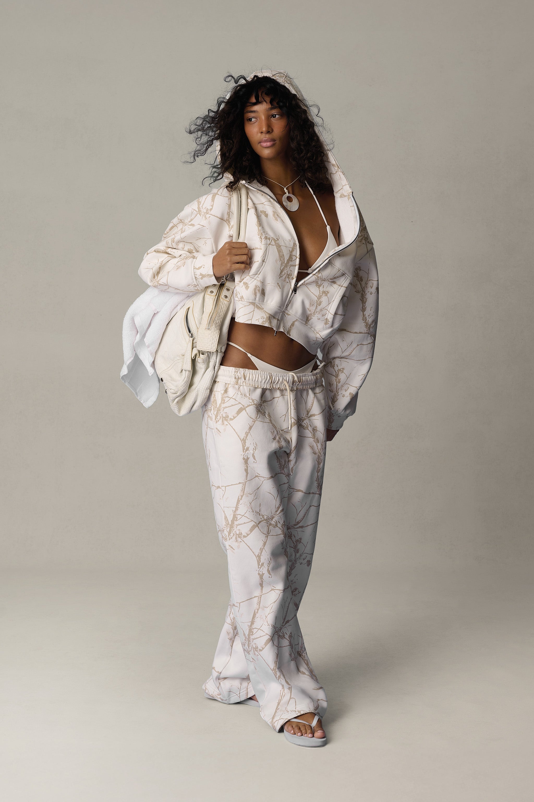 Ranch Shrunken Zip Up Hoodie in Milk Camo - image 2