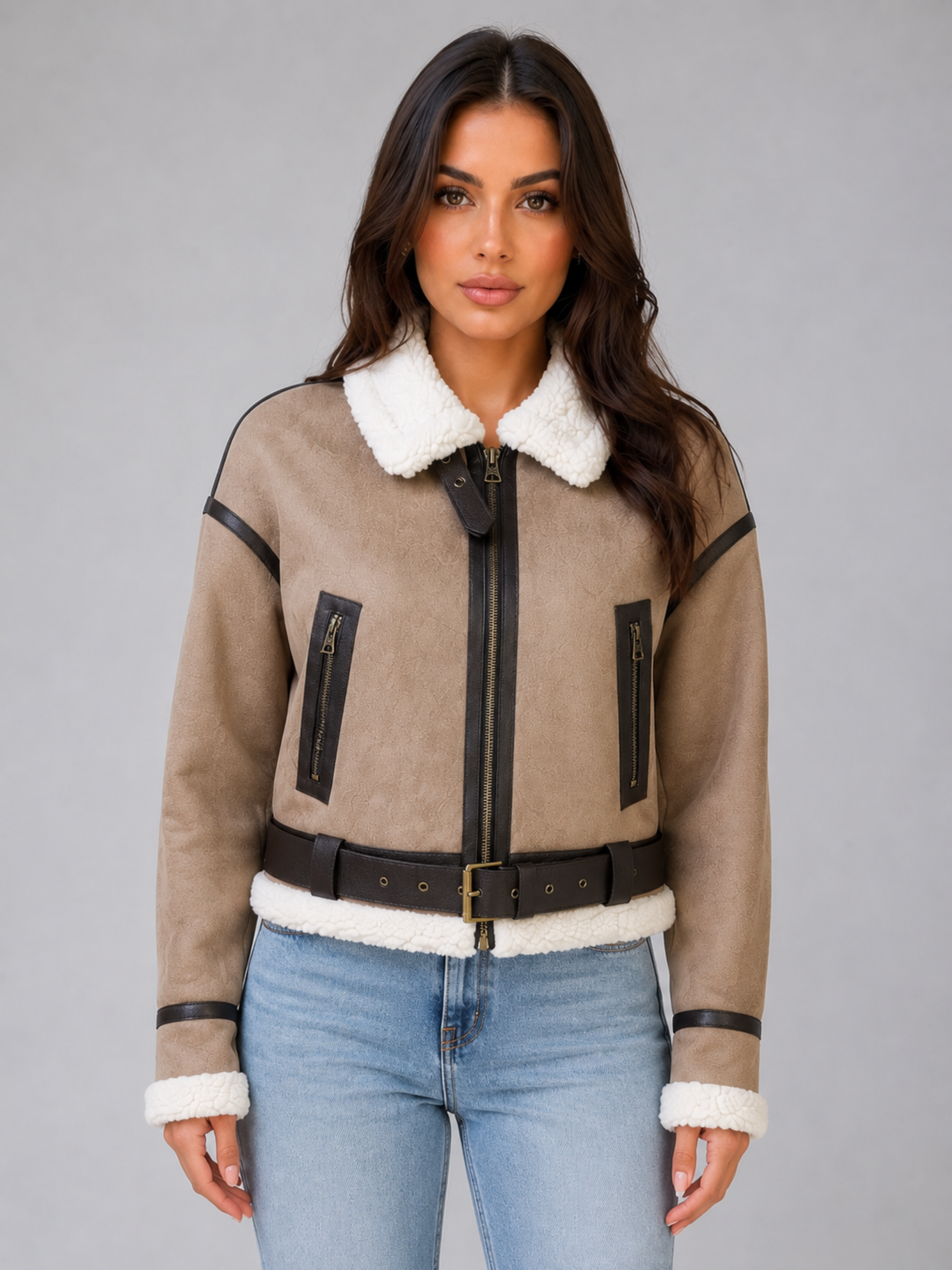 Women's Faux Suede Aviator Jacket - product image 1