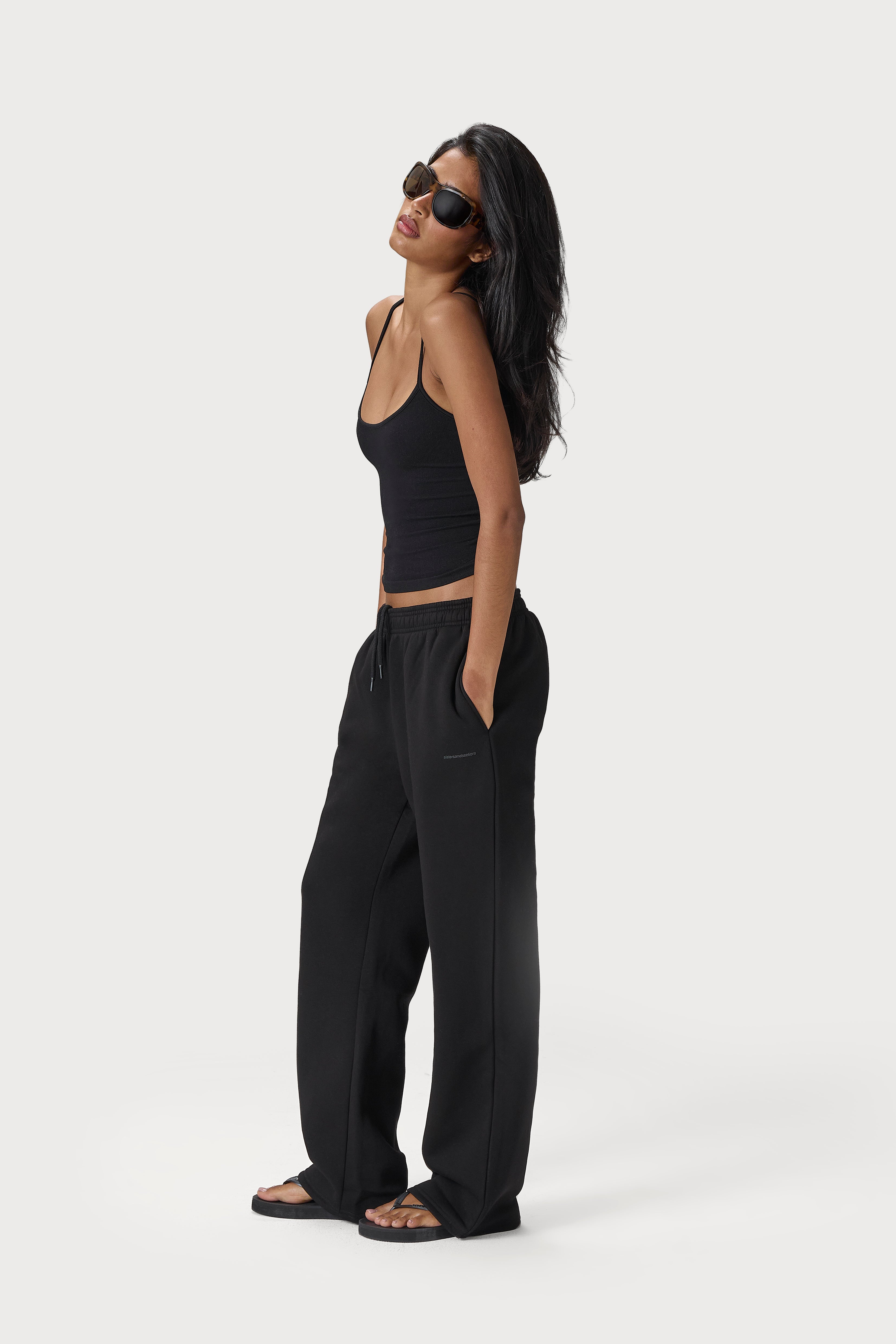 Classic Wide Leg Sweatpants in Washed Black