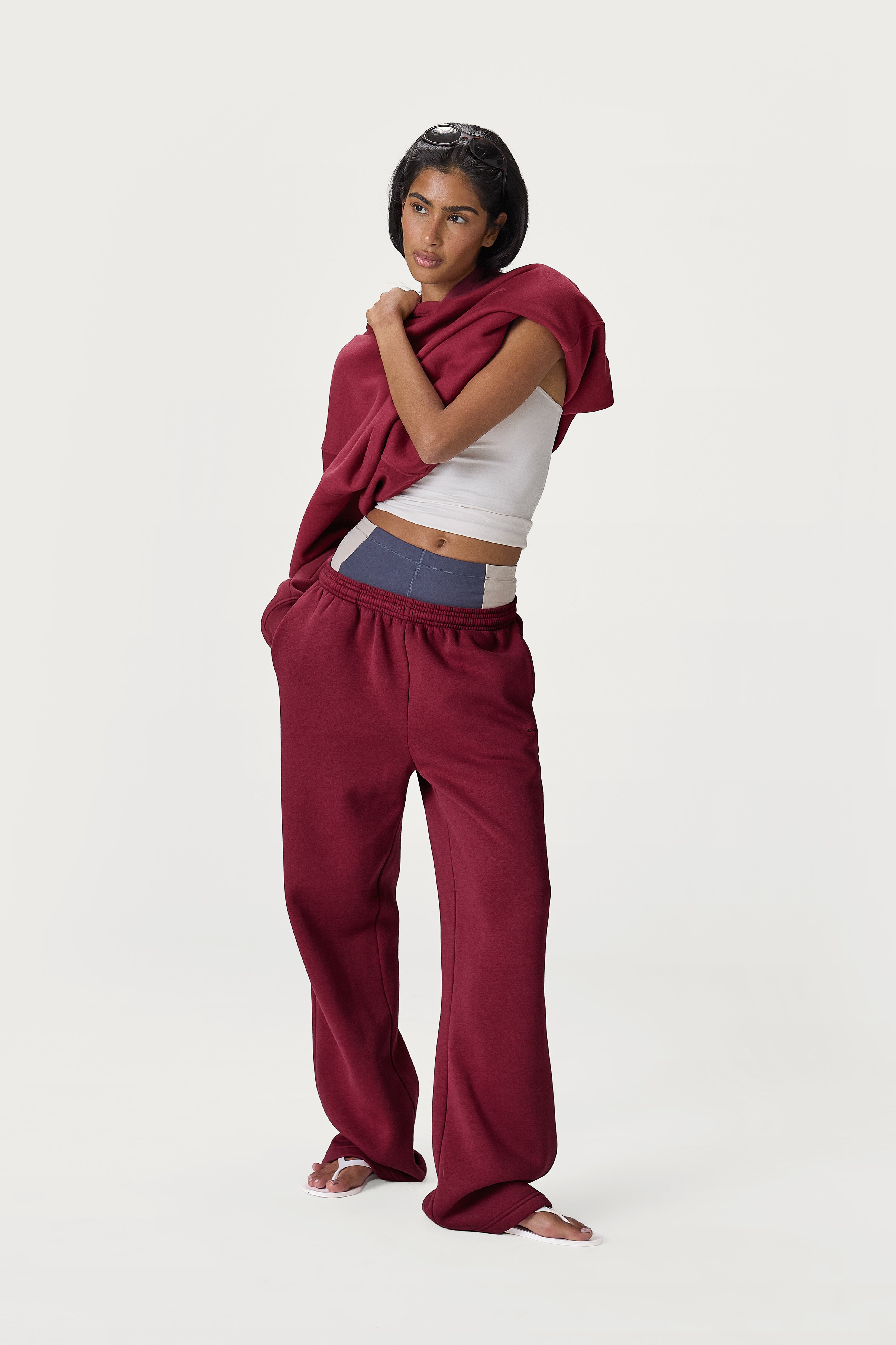 Petite Classic Wide Leg Sweatpants in Burgundy
