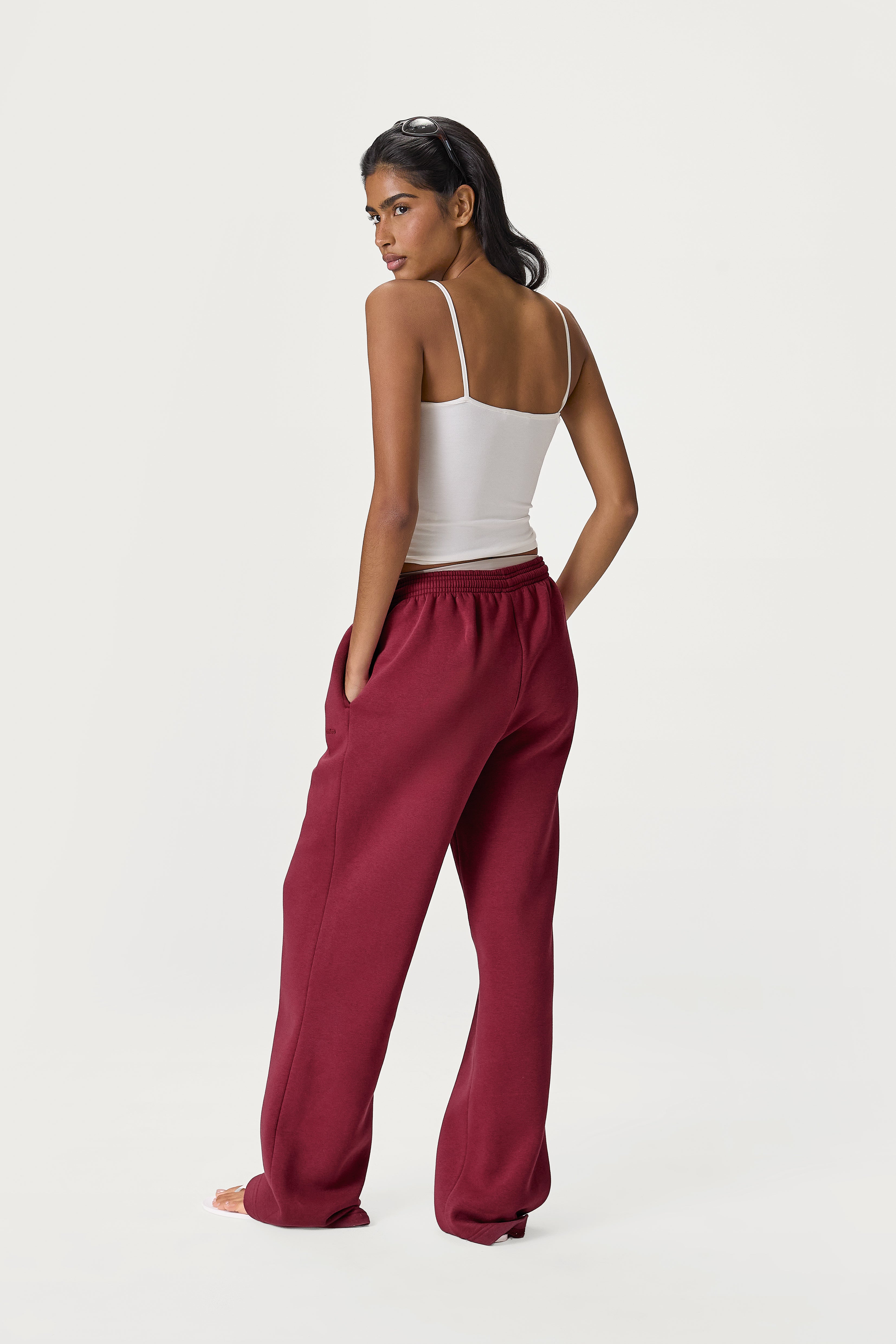 Petite Classic Wide Leg Sweatpants in Burgundy - image 4