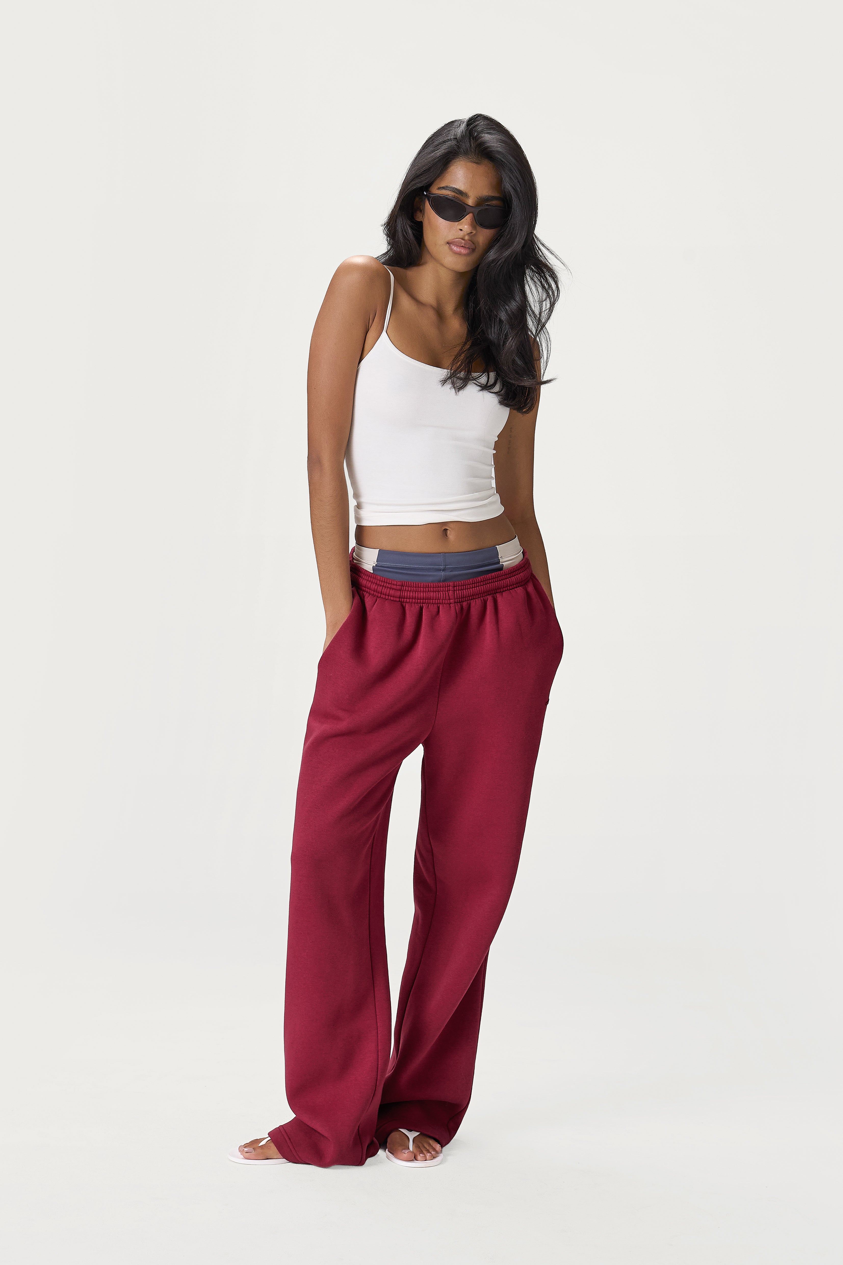 Petite Classic Wide Leg Sweatpants in Burgundy - image 2