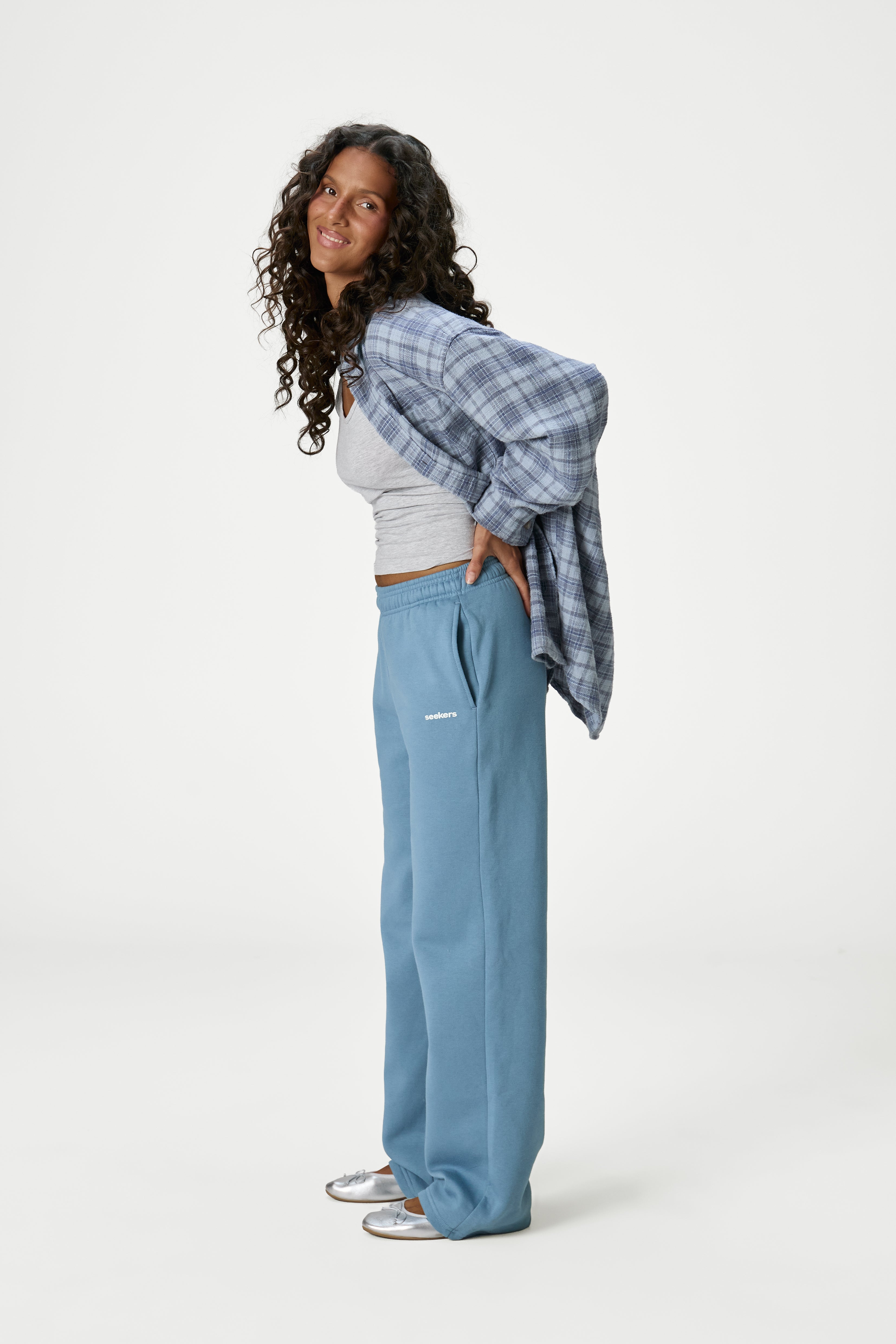 Classic Wide Leg Sweatpants in Mid Blue