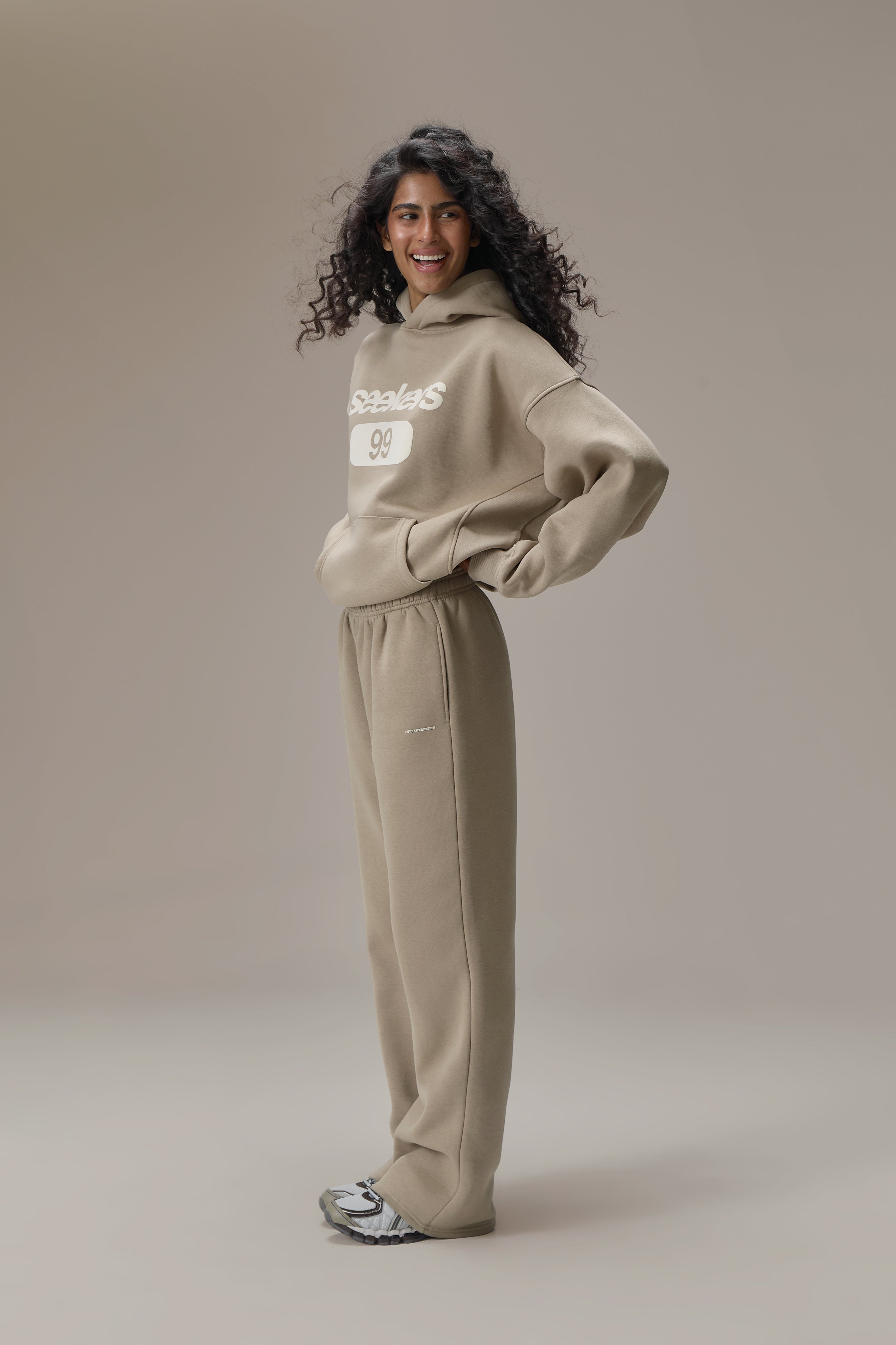 Classic Wide Leg Sweatpants in Beige