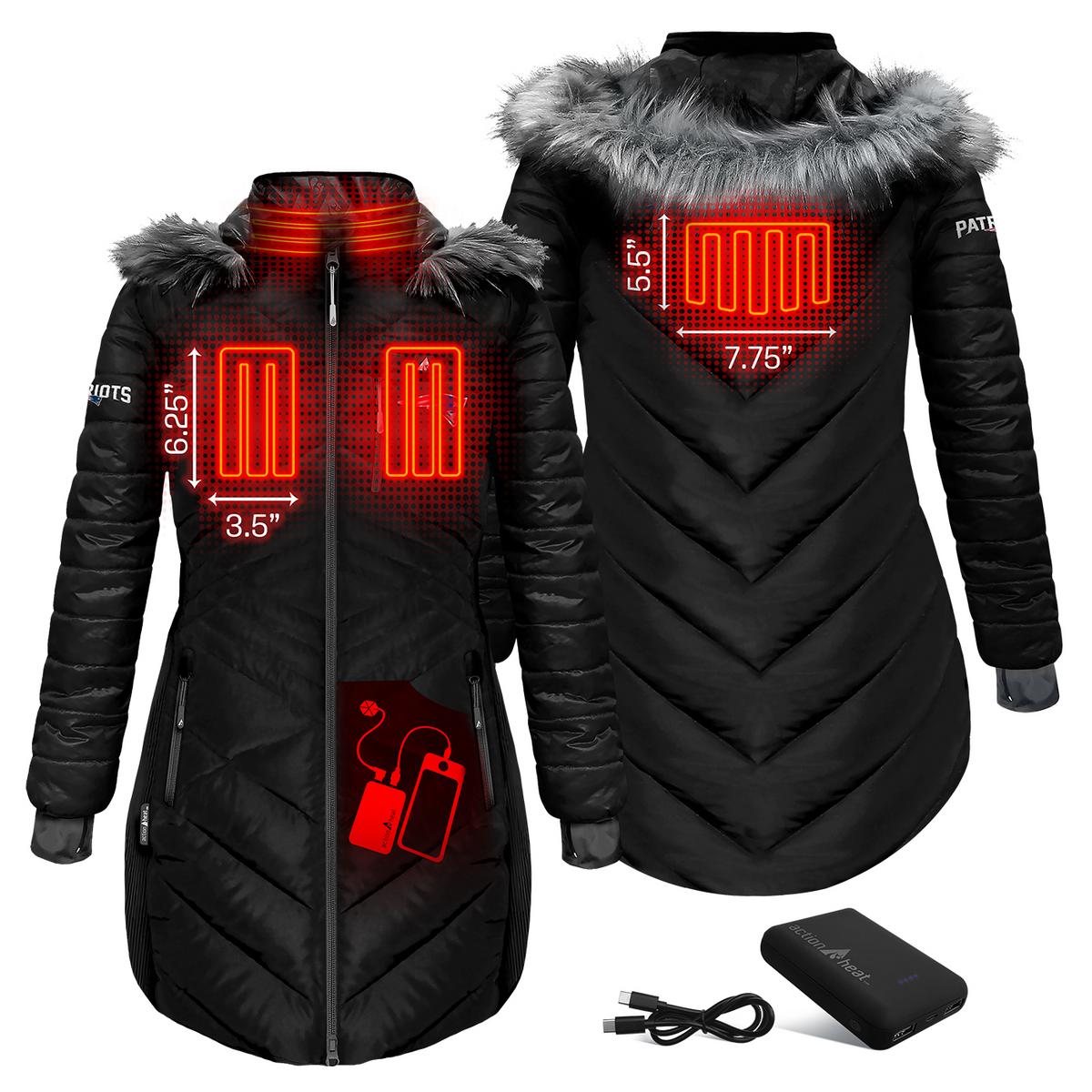 Heatrea New England Patriots 5V Women's Long Puffer Battery Heated Jacket