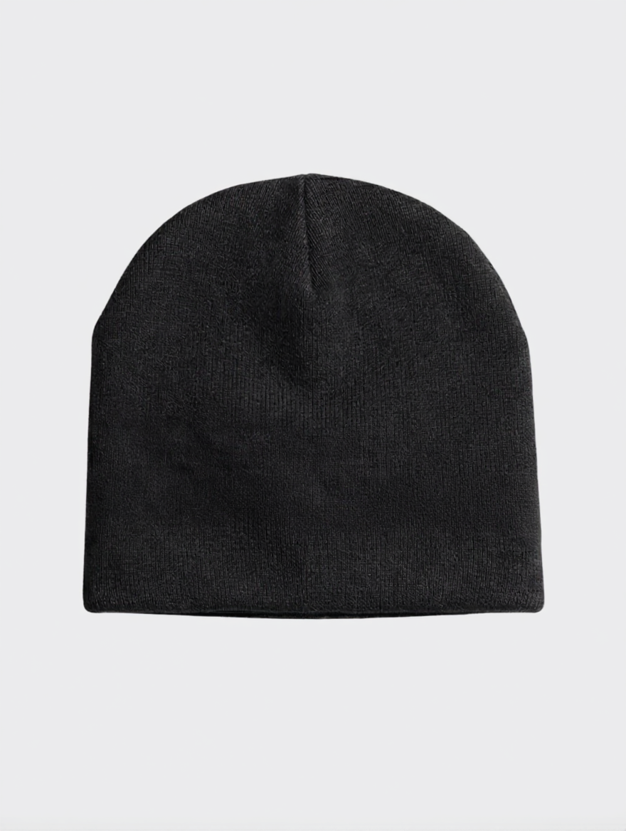 Black knitted cuffed beanie front view