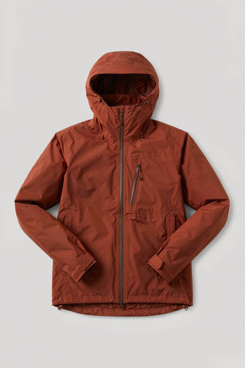Men's burnt orange waterproof hard shell jacket front view