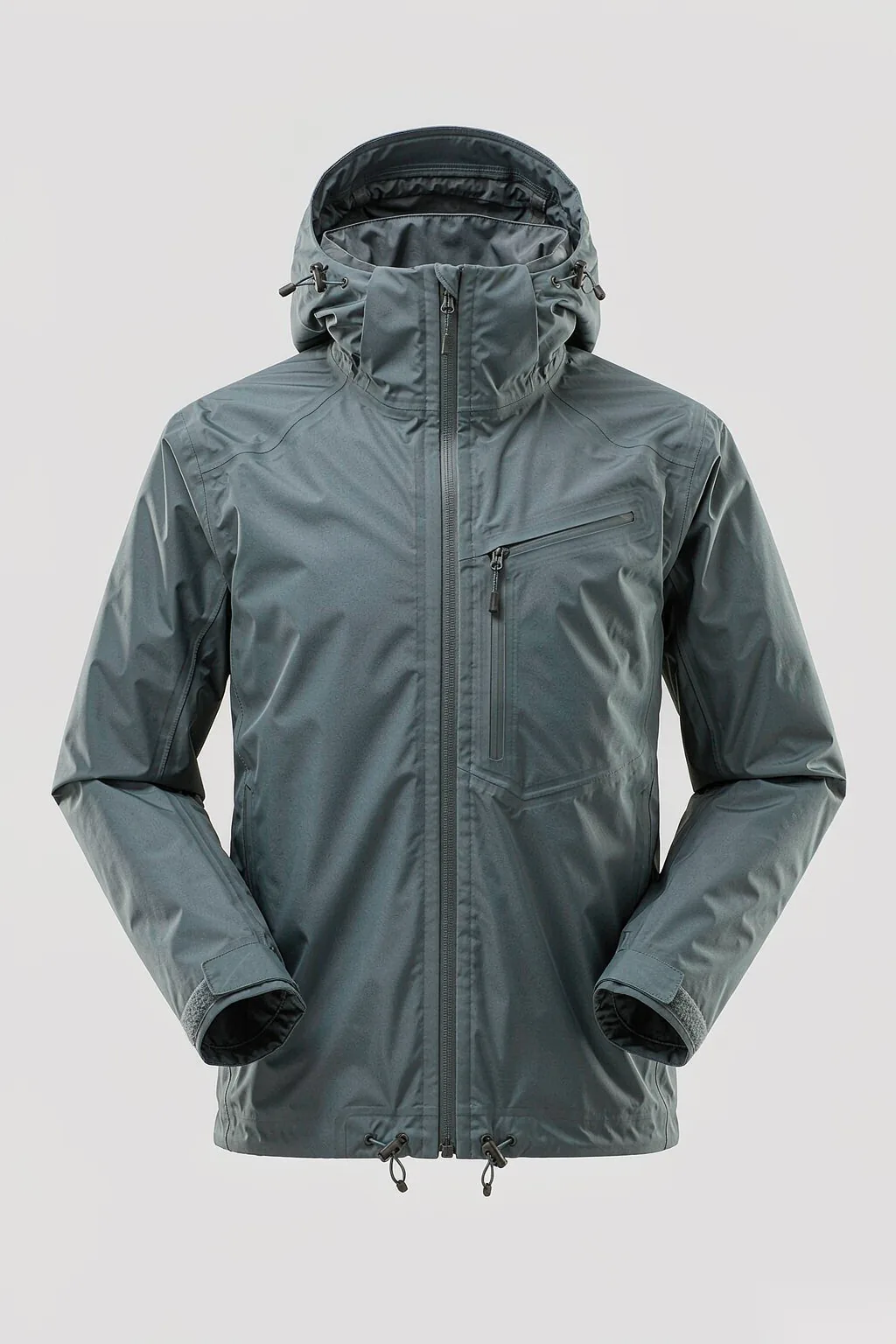 Men's gray blue waterproof hard shell jacket front view