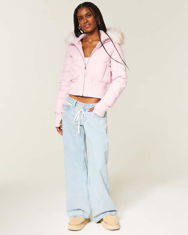 Peyton Faux Fur Trim Puffer Jacket - Light Pink view 2