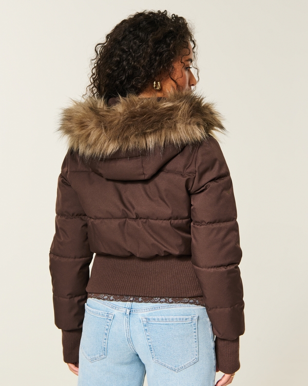 Peyton Faux Fur Trim Puffer Jacket - Espresso view 2